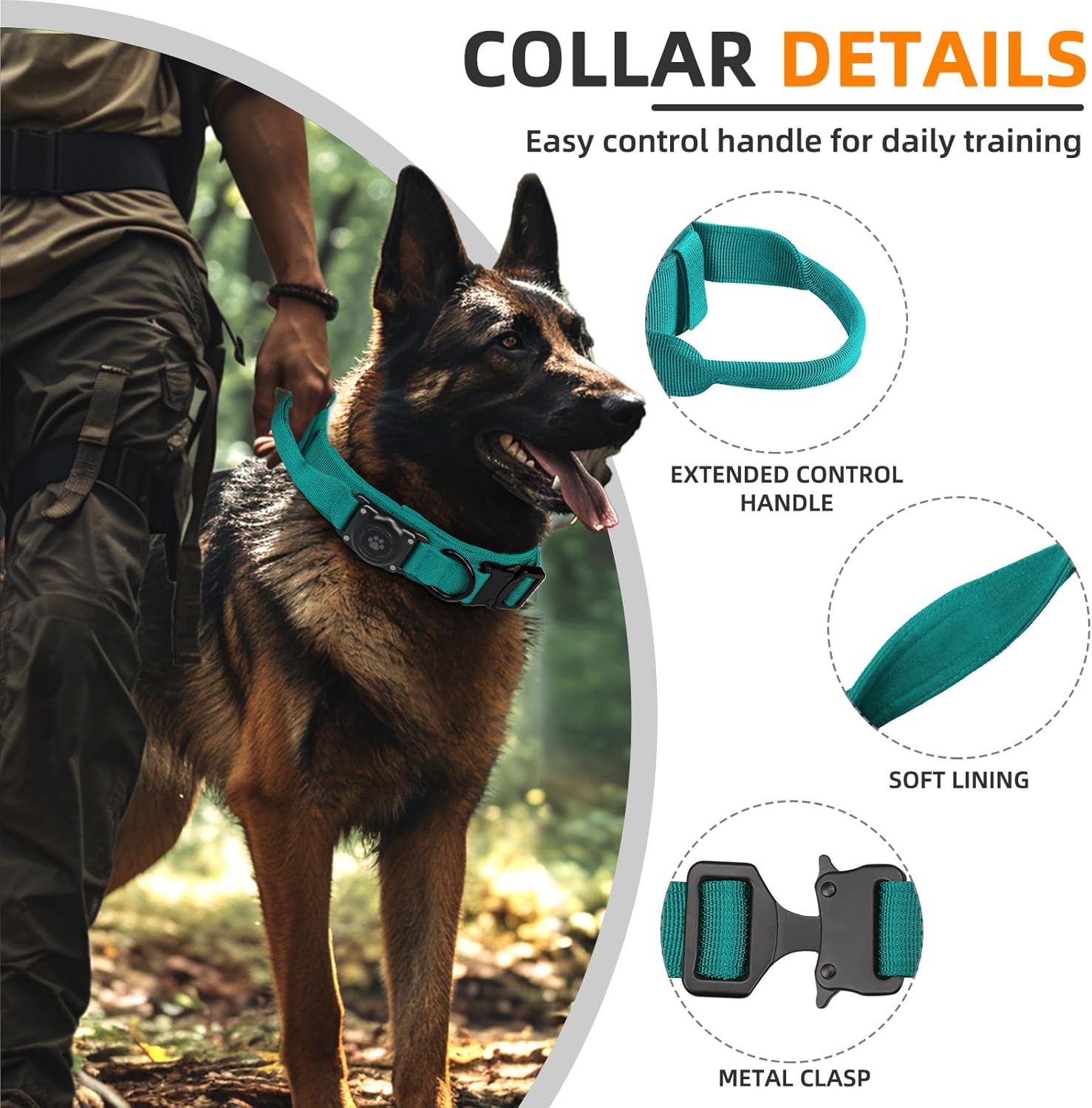 100% Waterproof Tactical AirTag Dog Collar – Durable Nylon, Integrated Holder, Adjustable for Medium & Large Dogs - Abbycart