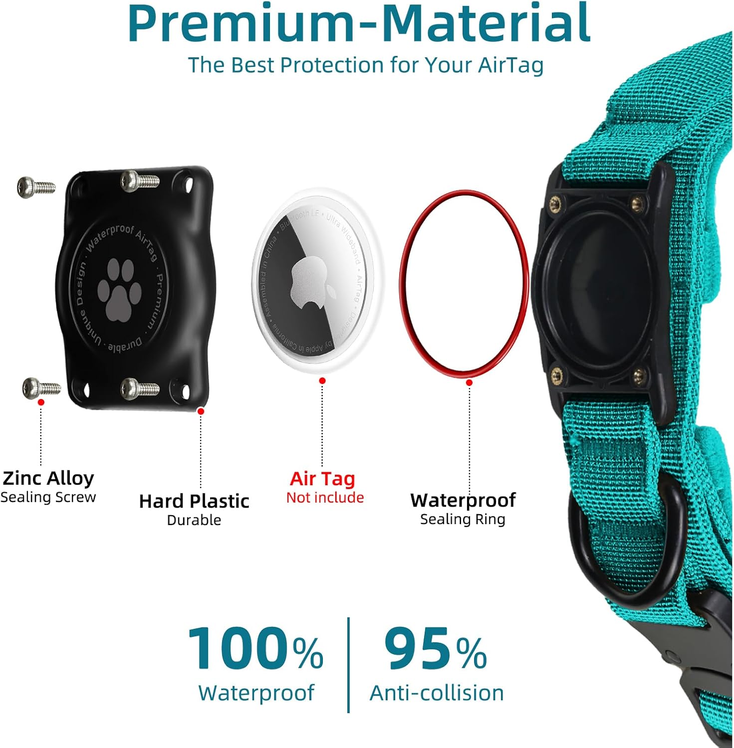 100% Waterproof Tactical AirTag Dog Collar – Durable Nylon, Integrated Holder, Adjustable for Medium & Large Dogs - Abbycart