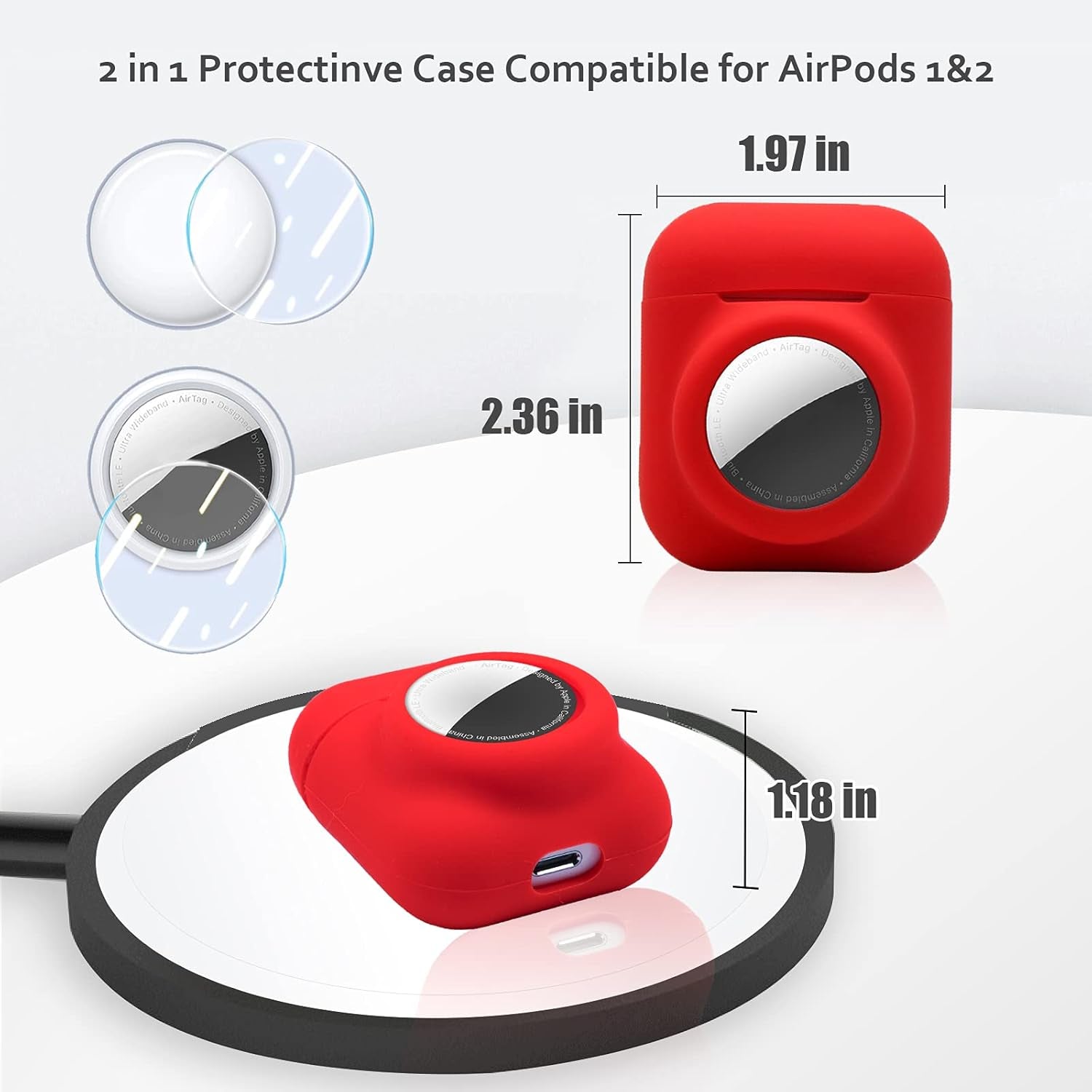 2 - in - 1 AirPods & AirTag Protective Case with Screen Protectors - Anti - Scratch, Anti - Fall, Durable Silicone Cover for AirPods 1&2 - Abbycart