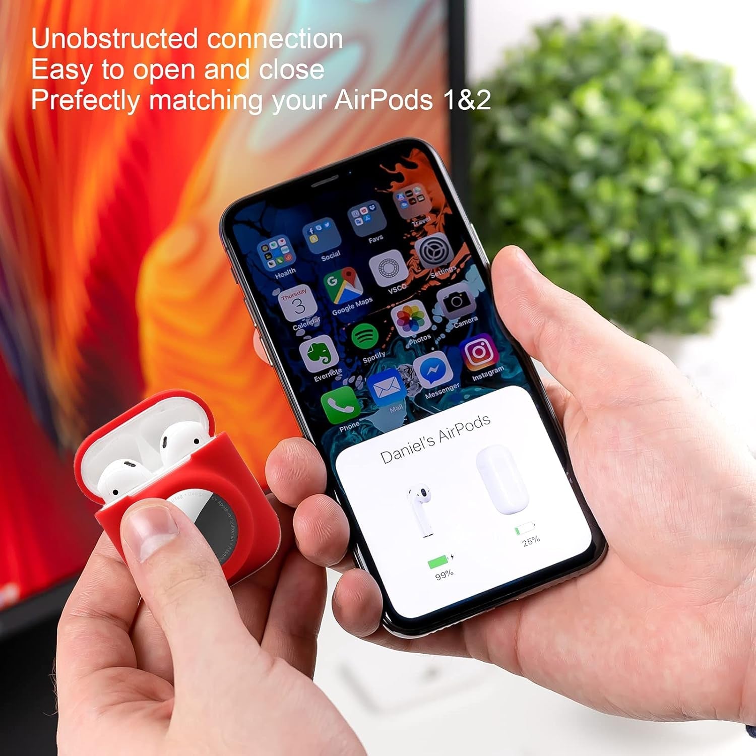 2 - in - 1 AirPods & AirTag Protective Case with Screen Protectors - Anti - Scratch, Anti - Fall, Durable Silicone Cover for AirPods 1&2 - Abbycart