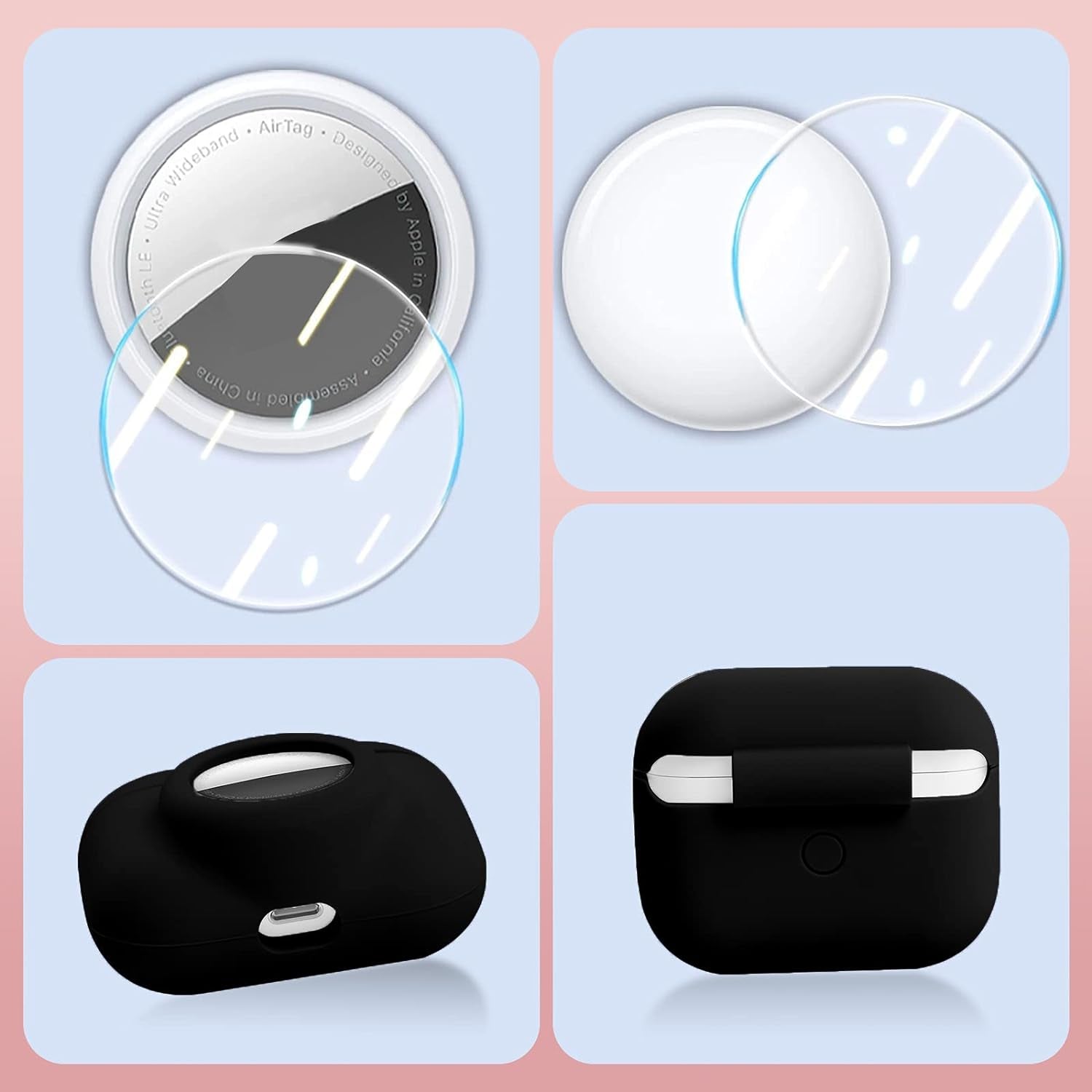 2 - in - 1 AirPods Pro and AirTag Protective Case – Soft Silicone, Shockproof, Anti - Scratch, with Screen Protectors - Abbycart