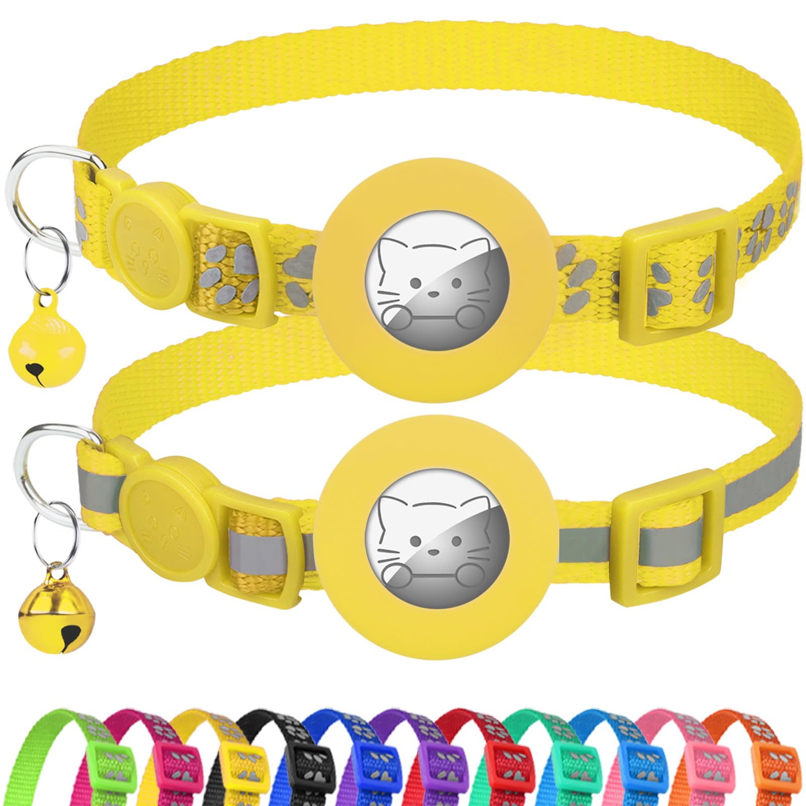 2 Pack AirTag Cat Collars – Reflective, Breakaway, Adjustable with Bell & AirTag Holder - Abbycart
