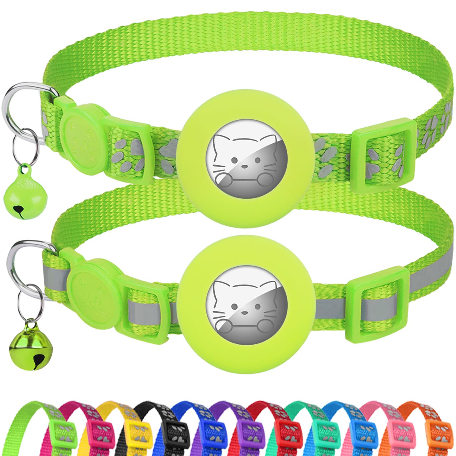 2 Pack AirTag Cat Collars – Reflective, Breakaway, Adjustable with Bell & AirTag Holder - Abbycart