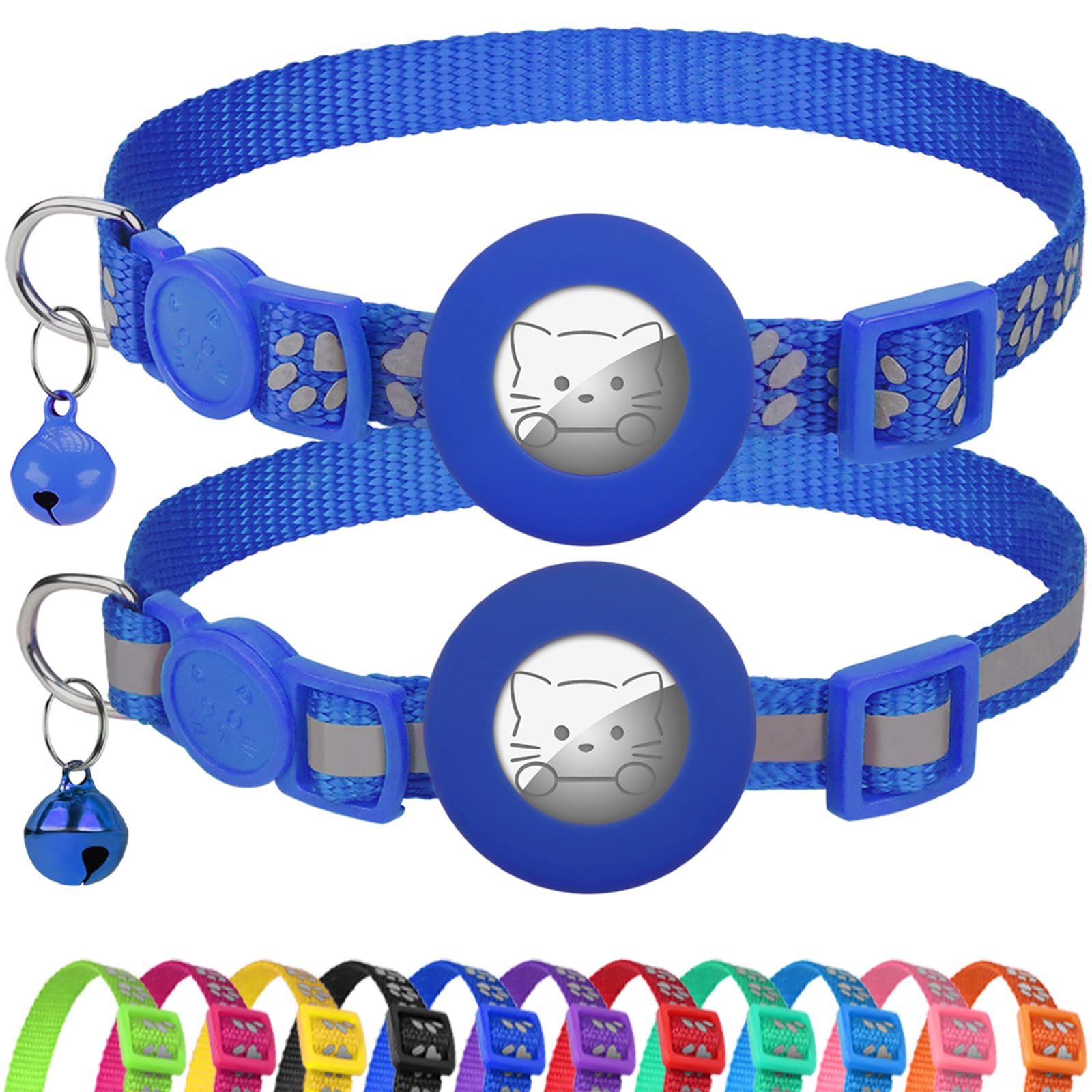 2 Pack AirTag Cat Collars – Reflective, Breakaway, Adjustable with Bell & AirTag Holder - Abbycart