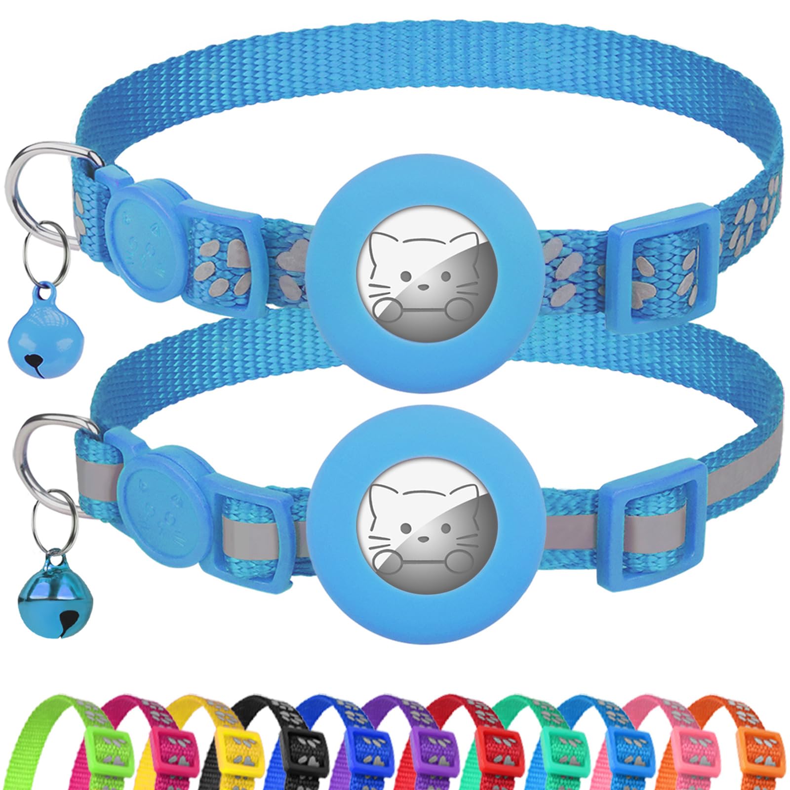 2 Pack AirTag Cat Collars – Reflective, Breakaway, Adjustable with Bell & AirTag Holder - Abbycart