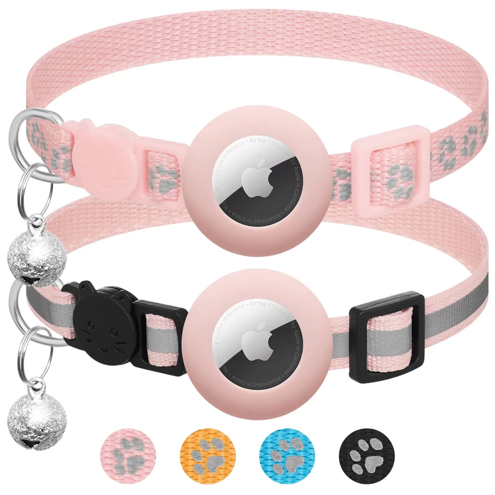2 - Pack AirTag Cat Collars – Reflective Breakaway Collars with Bell & Apple AirTag Holder, Adjustable 7–12 Inch for Kittens & Cats - Abbycart