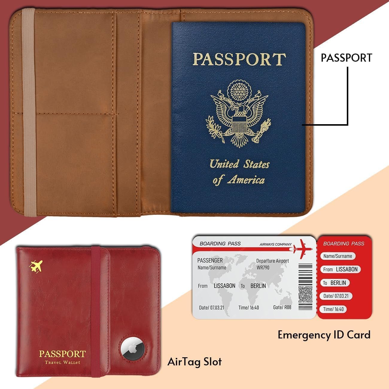 2 - Pack AirTag Passport Holder with RFID Blocking – Slim Travel Wallet for Men & Women - Abbycart