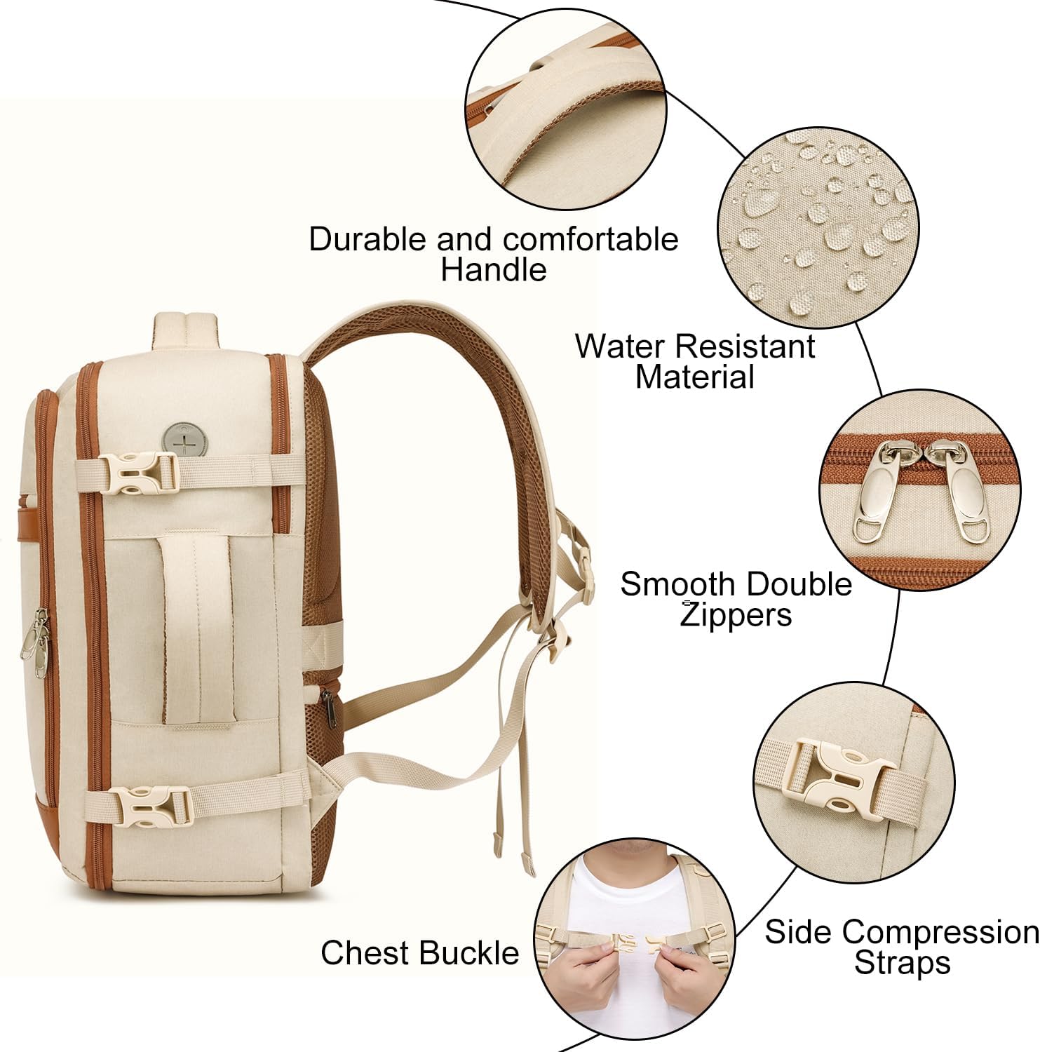 Travel Backpack for Women Airline Approved Carry On Backpack with Shoe Pouch,TSA 15.6inch Laptop Mochila Flight Approved Personal Item Bag for Weekender Overnight Bags Bookbag Travel Essentials,Beige
