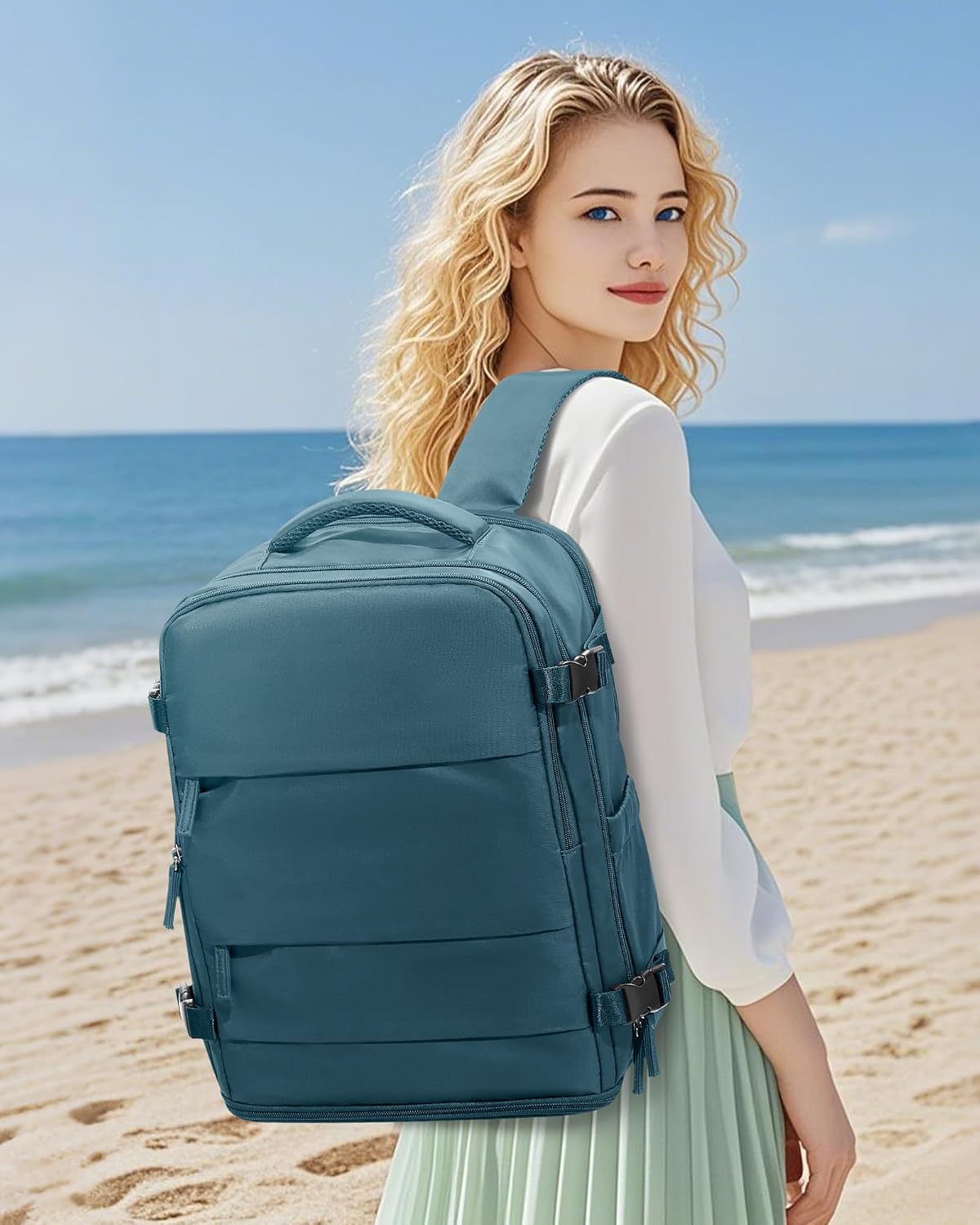 coowoz Large Travel Backpack Carry On for Women Man Waterproof Gym Backpacks Mochila de Viaje Travel Bag Essentials Teacher Personal Item Backpack Rucksack Airplane Accessories Must Haves Peacock Blue