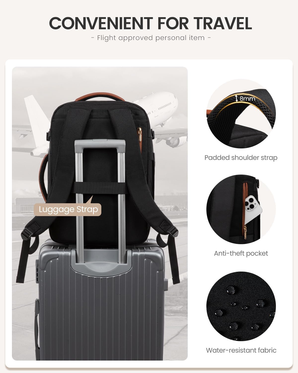 LOVEVOOK 40L Travel Backpack for Women Men, Large Carry on Backpack for Airplanes TSA Personal Item Travel Bag fits 15.6" Laptop, Waterproof Weekender Essentials Airline Approved with 2 Packing Cubes