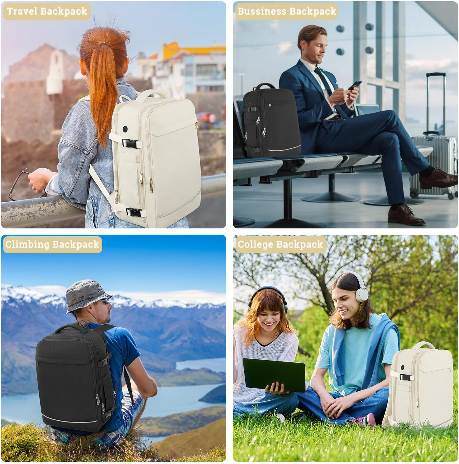 40L Travel Backpack – Waterproof Flight Approved Carry - On Personal Item Bag with Laptop Compartment & Packing Cubes - Abbycart