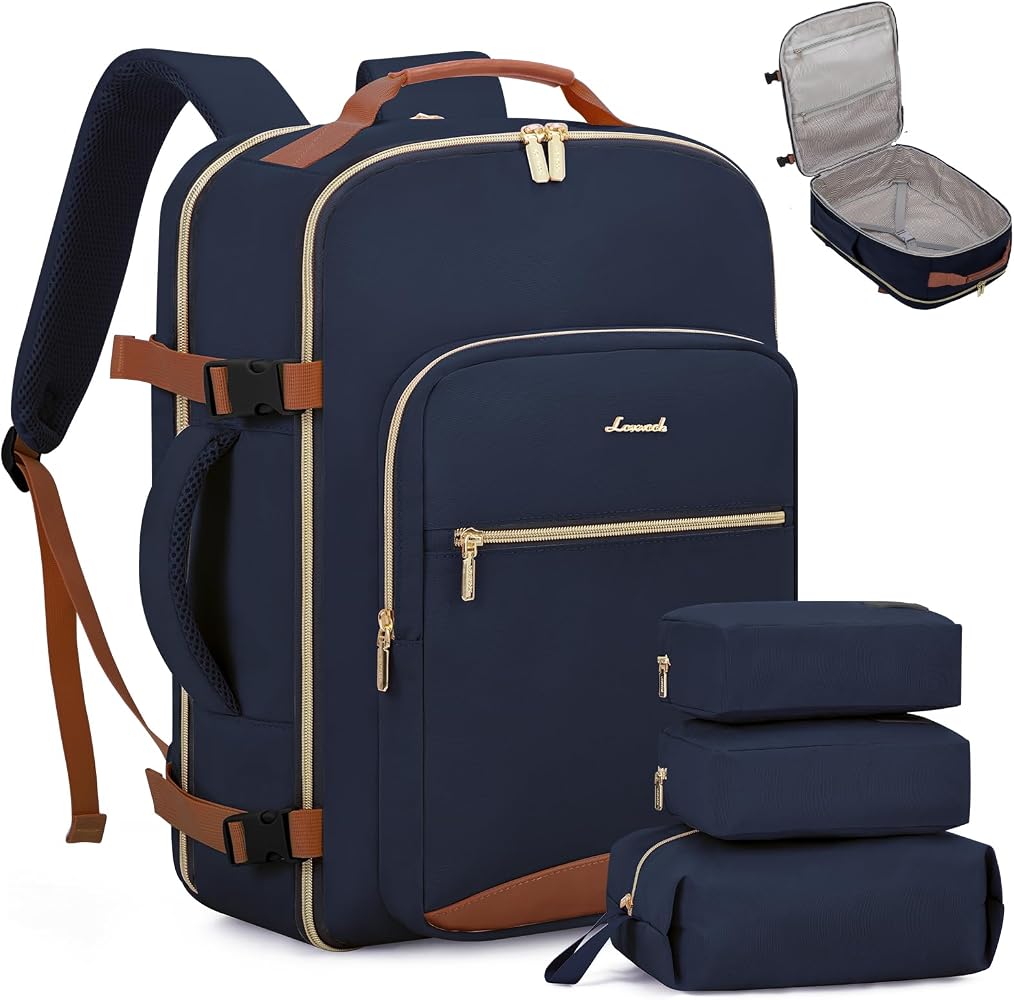 50L Travel Backpack for Women & Men, Carry On with 3 Packing Cubes