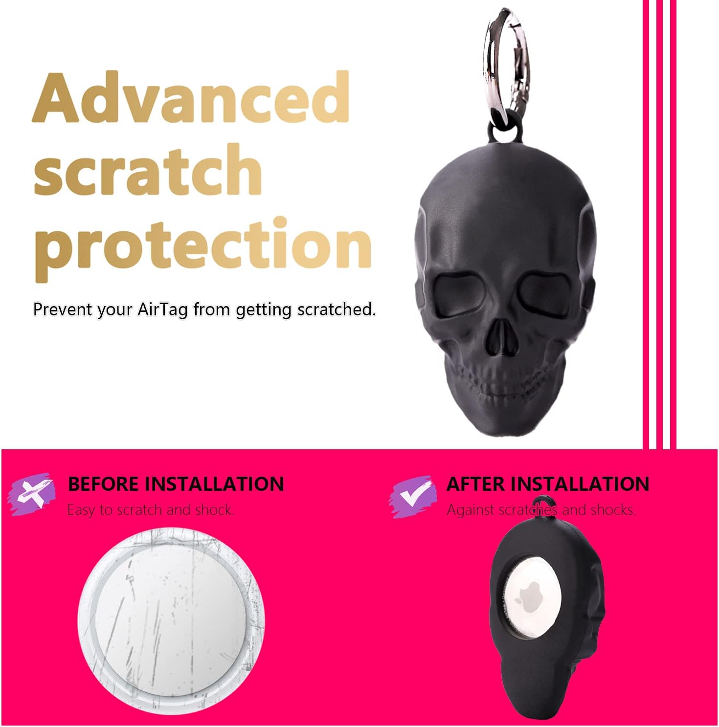 Compatible with Apple AirTag Case for AirTag Keychain,Airtag Holder,Protective Air Tag Holder, Portable Keyring Cover (Black Skeleton)