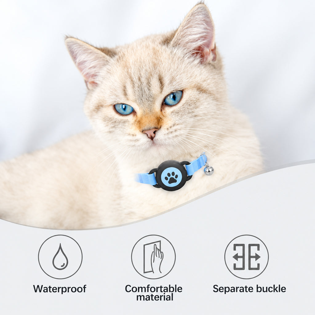 Airtag Cat Collar, Stretchy Kitten Collar with Apple Air Tag Holder, Blue