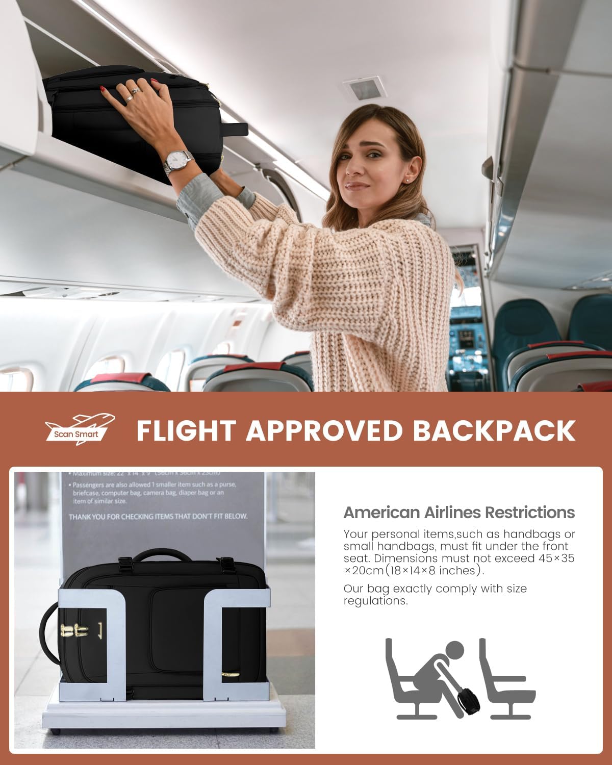 LOVEVOOK Carry On Travel Backpack for Women Men Flight Approved, 40L Personal Item Backpack for Airplanes, Business Weekender Overnight Daypack Fits 17 Inch Laptop, with 2 Packing Cubes, Black