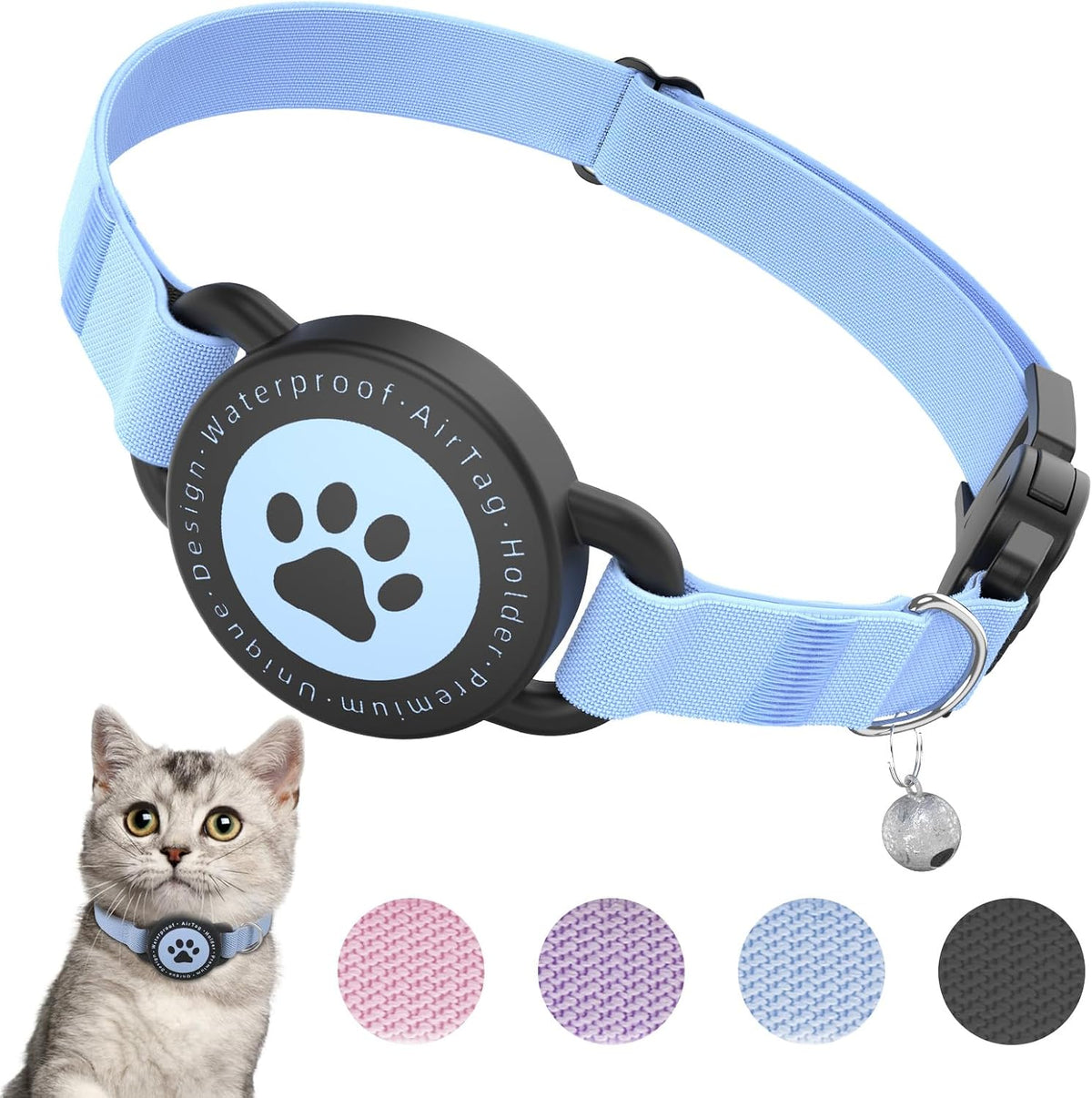 AirTag Cat Collar with Holder, Breakaway Buckle, Stretchy Fit