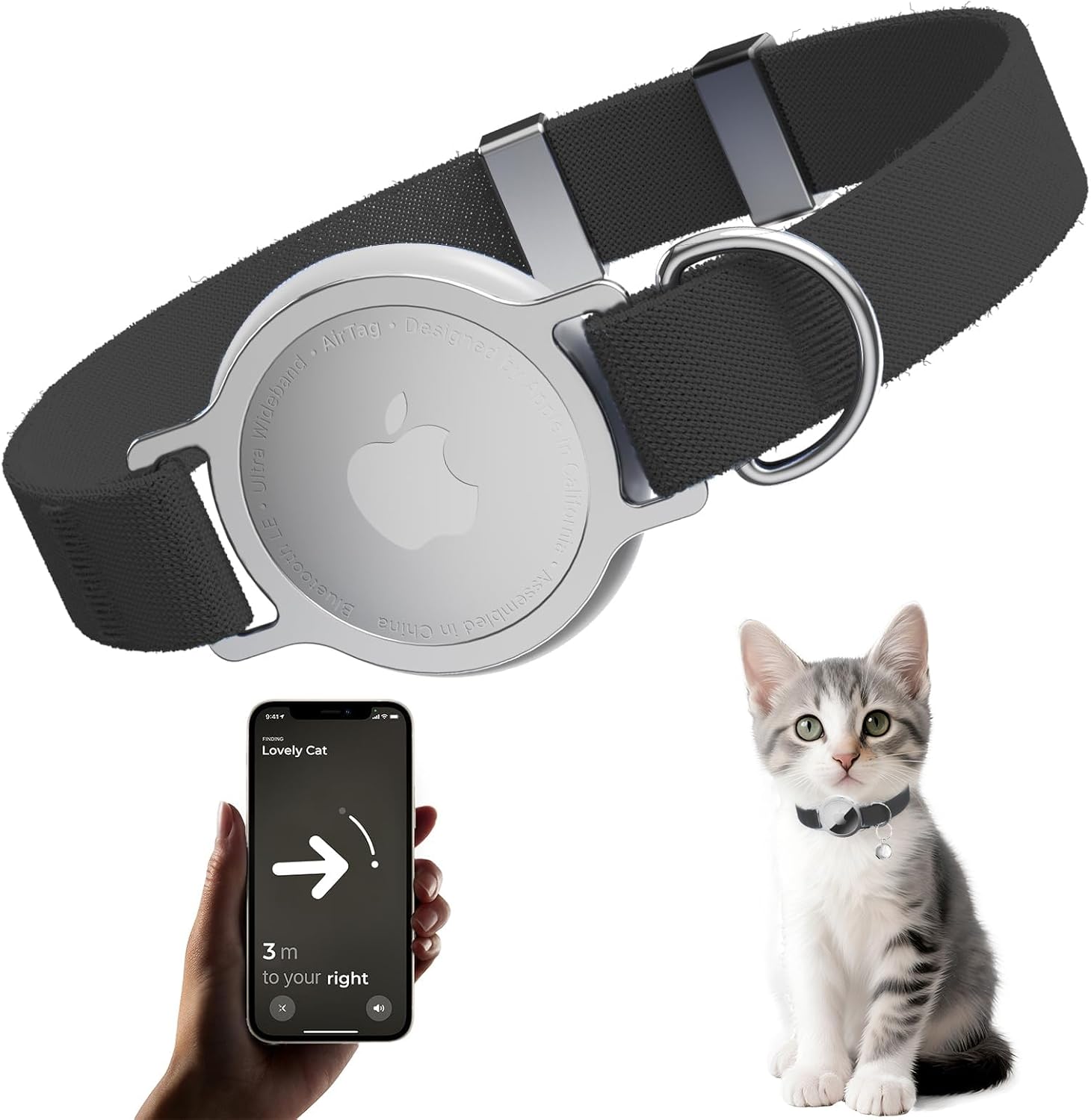 AirTag Cat Collar Adjustable Pet Tracker Holder for Cats & Kittens