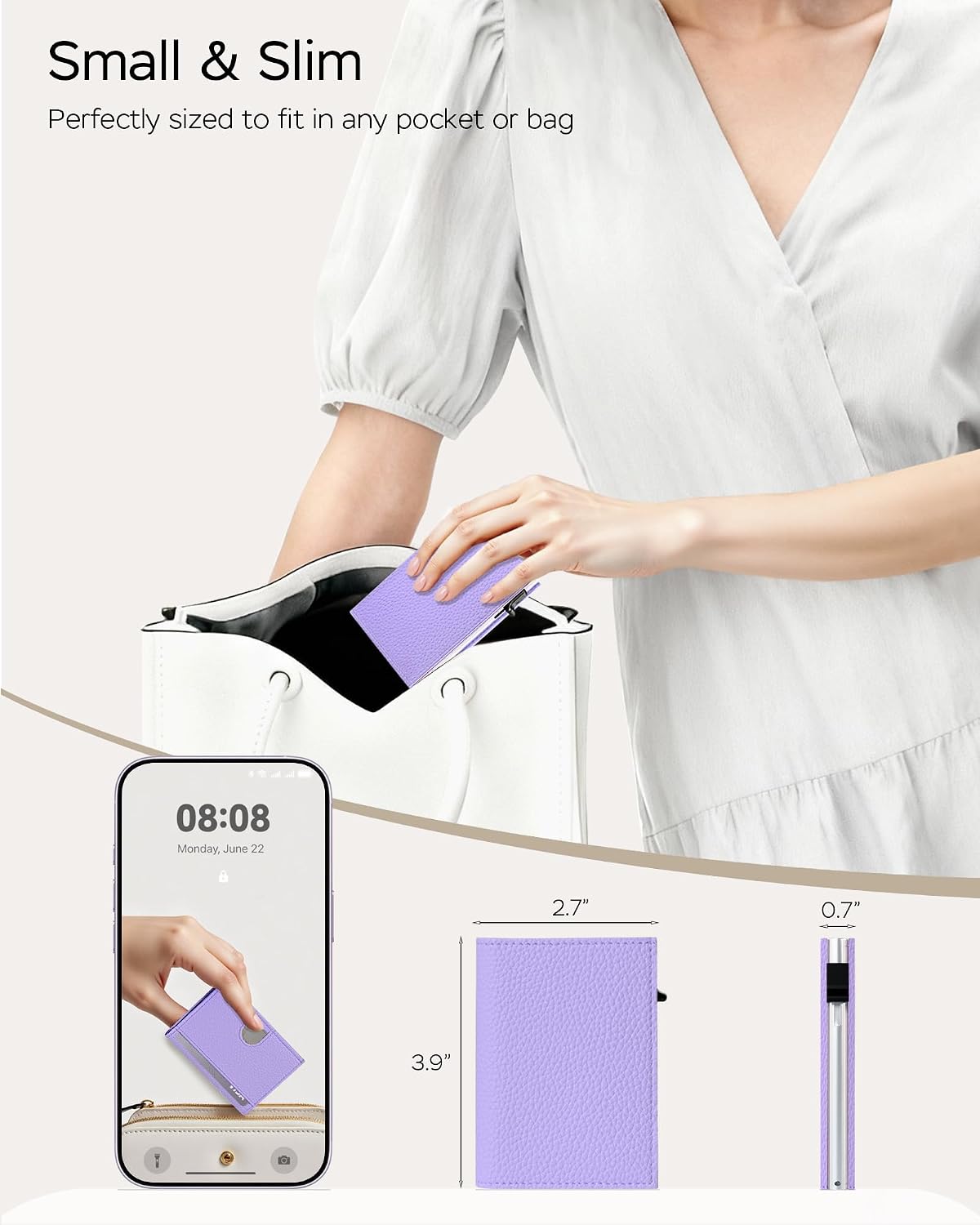 RFID Wallet Women - Small Slim Trifold Leather Wallet with Metal Pop Up Card Holder, 2026 Trendy Lavender Purple, Holds 11 Cards 10+ Bills, ID Window Cash Slot, Gift for Her
