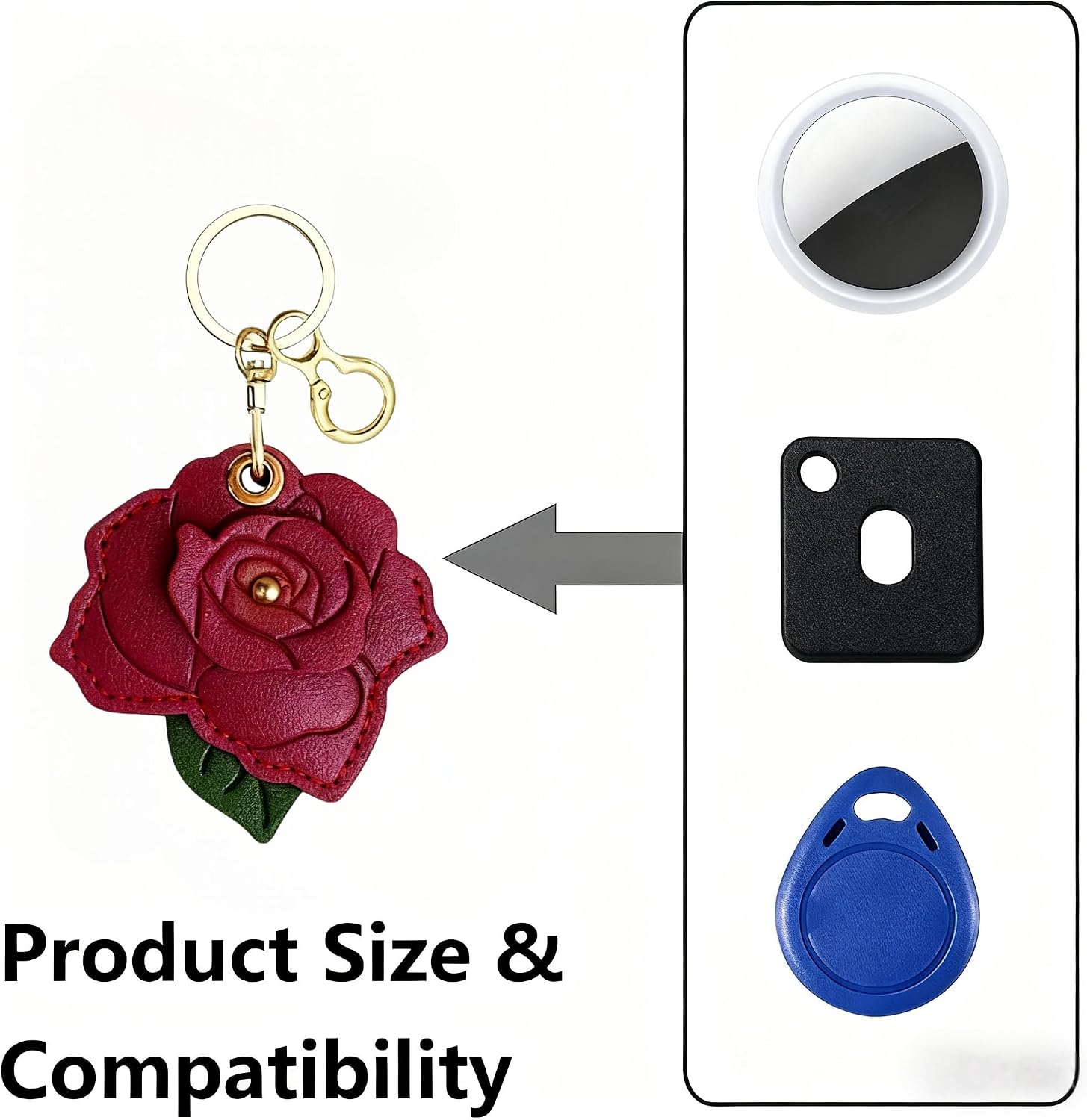 Rose AirTag Leather Case Keychain, Protective Holder Metal Key Ring for AirTag, Scratch-Resistant Cover Keys Bag Luggage