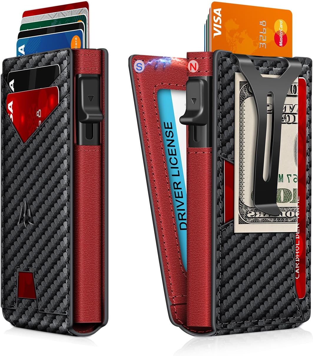 Slim Smart Wallet for Men | RFID Blocking Aluminum Pop-Up Wallet with Money Clip, ID Window & Gift Box