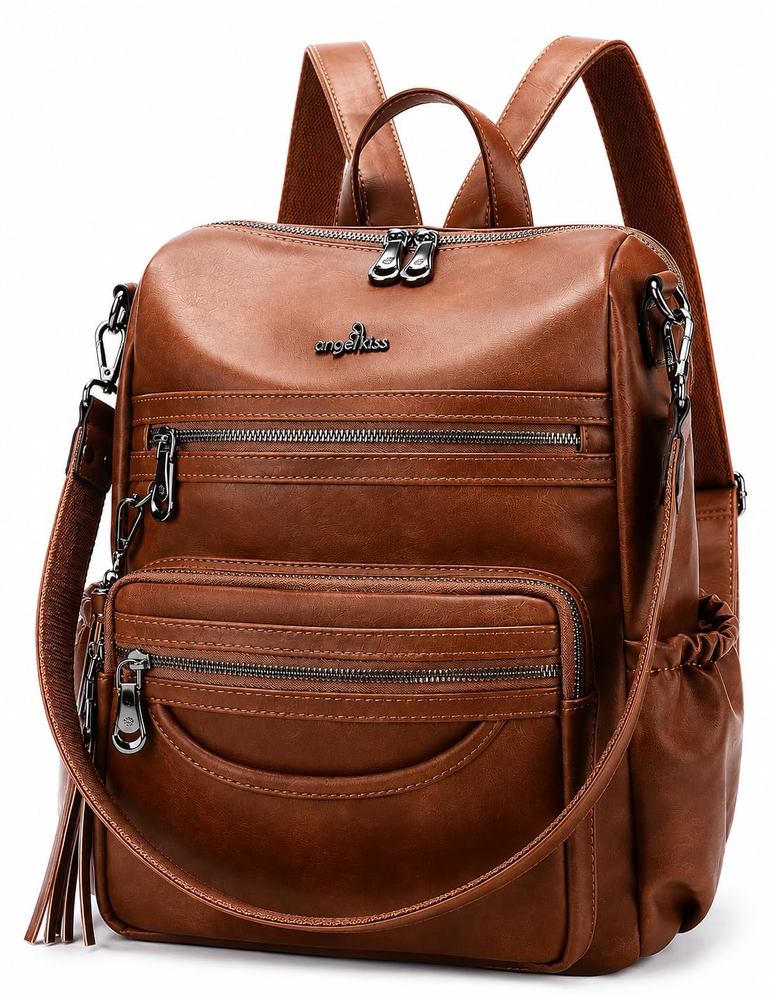 Women’s Leather Backpack & Shoulder Bag – Casual Zipper Purse