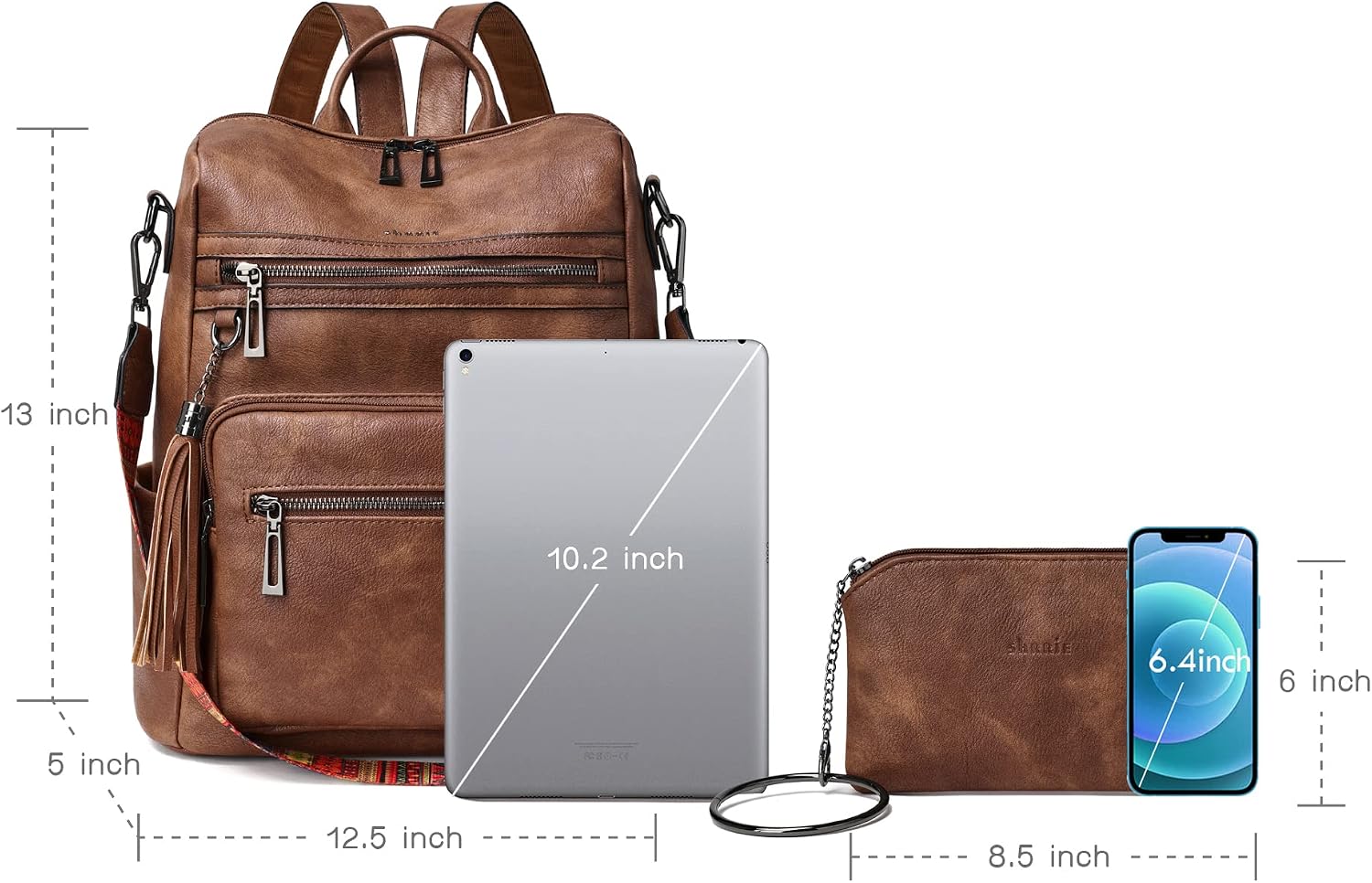 Vegan Leather Backpack Purse for Women with Adjustable Shoulder Bag | Water Resistant Fashion Designer Travel Backpack,Convertible Shoulder Bag with Wristlet,College Work(two-toned Brown)