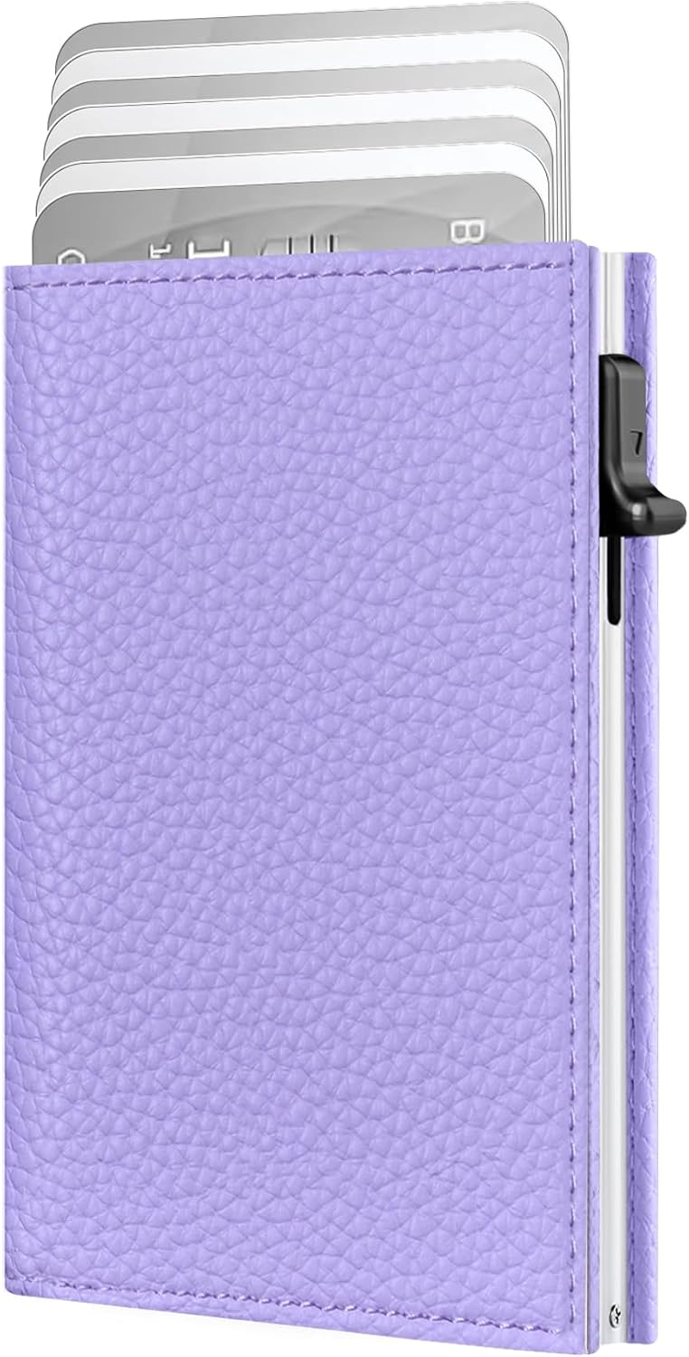 RFID Wallet Women - Small Slim Trifold Leather Wallet with Metal Pop Up Card Holder, 2026 Trendy Lavender Purple, Holds 11 Cards 10+ Bills, ID Window Cash Slot, Gift for Her