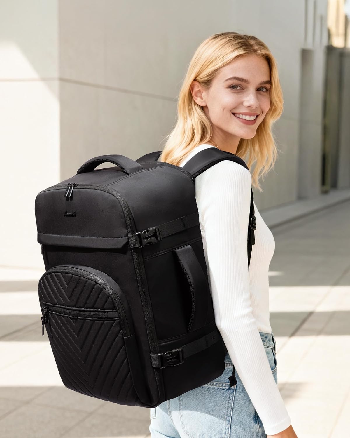LOVEVOOK 50L Travel Backpack for Women Men, TSA Personal Item Travel Bag Fits 17.3inch Laptop, Waterproof Airline Approved Carry On Luggage With 2 Cubes for Weekender Hiking Business, Black