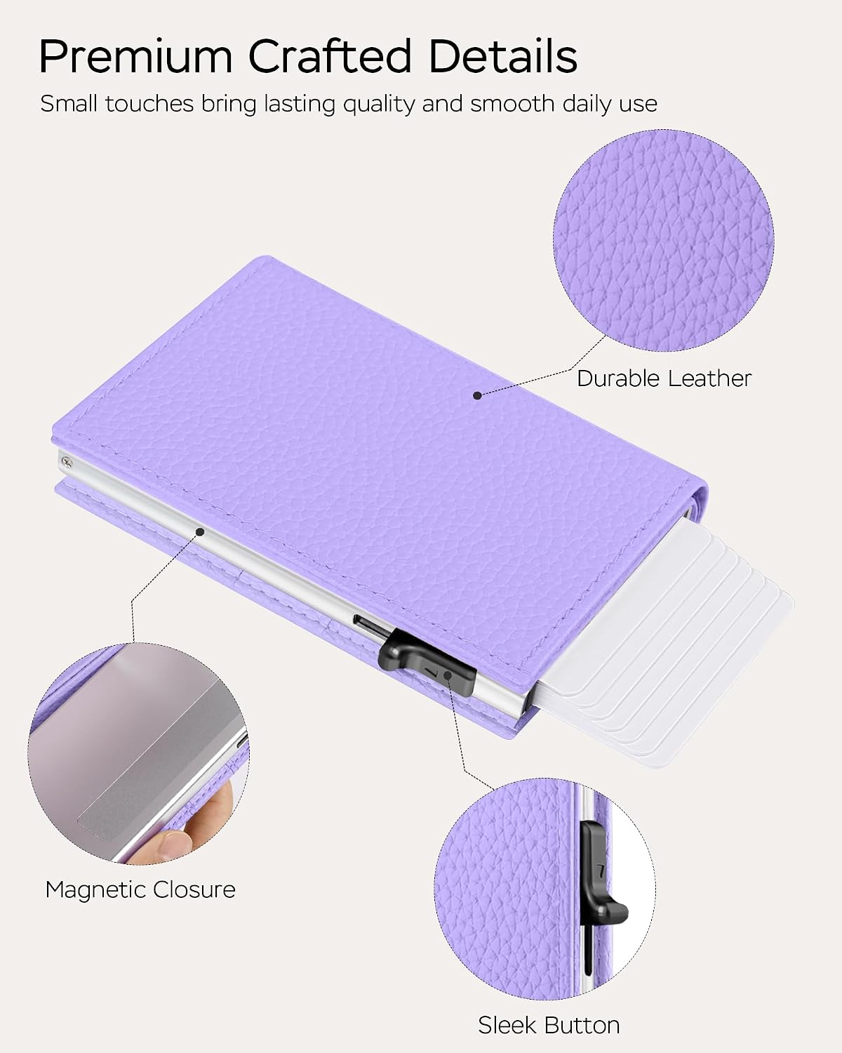 RFID Wallet Women - Small Slim Trifold Leather Wallet with Metal Pop Up Card Holder, 2026 Trendy Lavender Purple, Holds 11 Cards 10+ Bills, ID Window Cash Slot, Gift for Her