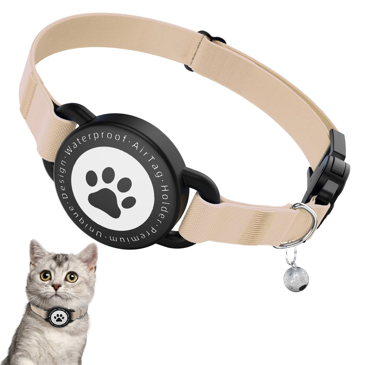 AirTag Cat Collar with Holder, Breakaway Buckle, Stretchy Fit