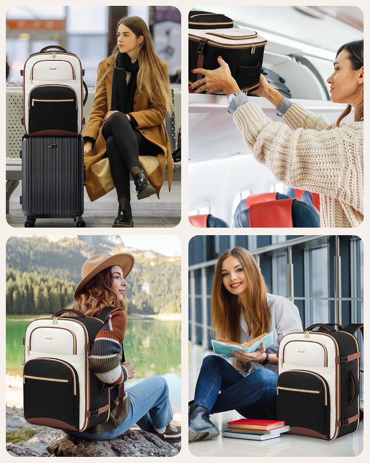 LOVEVOOK Travel Backpack for Women, 40L Airline Approved Carry On Backpack Luggage with 3 Packing Cubes, TSA Personal Item Travel Bag, Waterproof Weekender Backpack Fits 17.3" Laptop