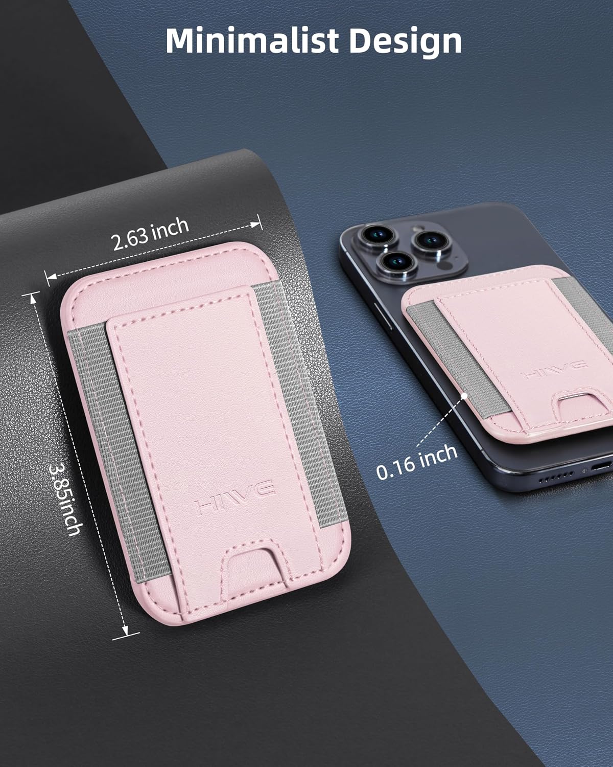HiWe for MagSafe Wallet, 7 Cards Holder, RFID Blocking, Stronger Magnets | Magnetic Wallet for iPhone 12-17 Series, Minimalist Slim, 1 Slot, Pink & Grey