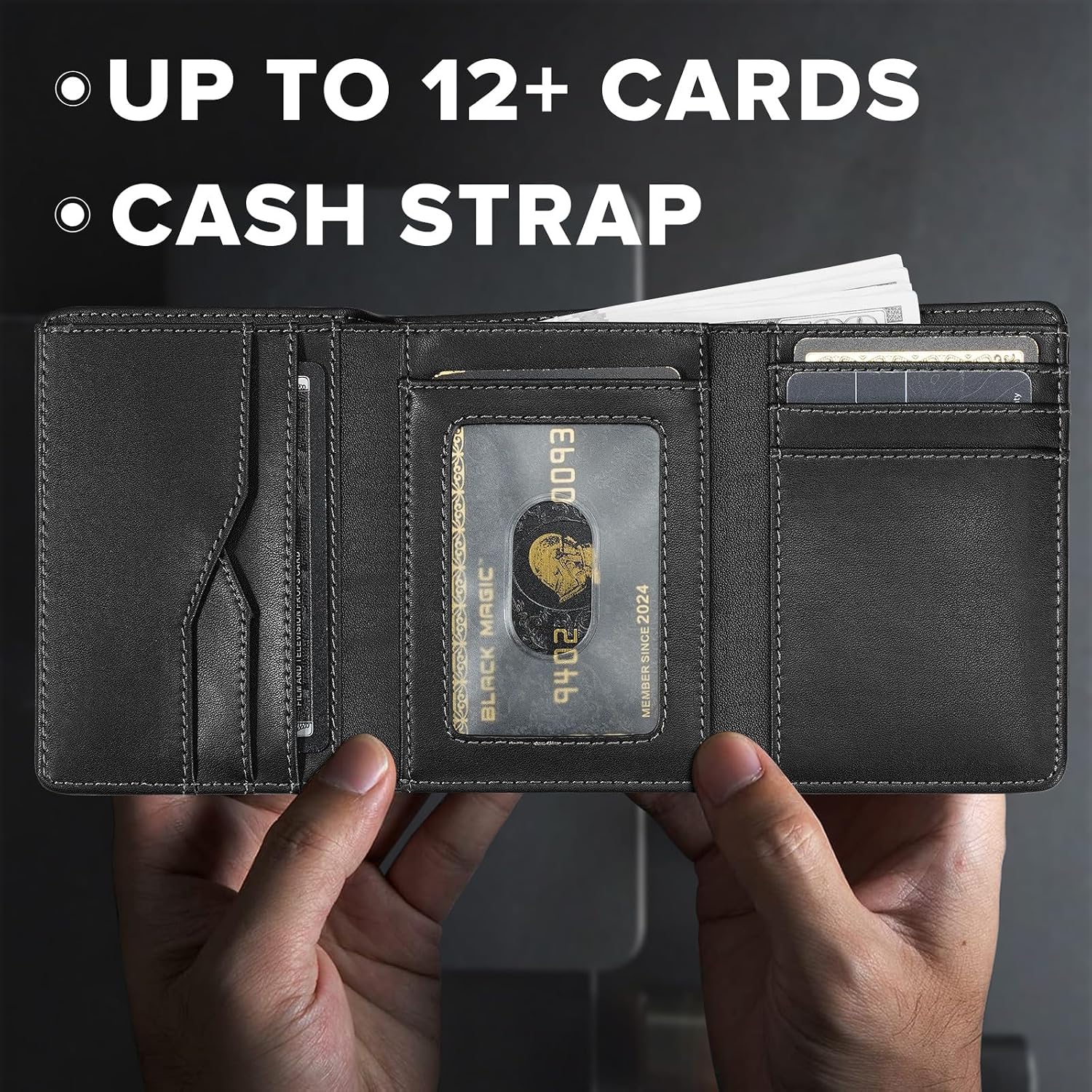 furid Genuine Leather Trifold Chain Wallet for Men with RFID Blocking