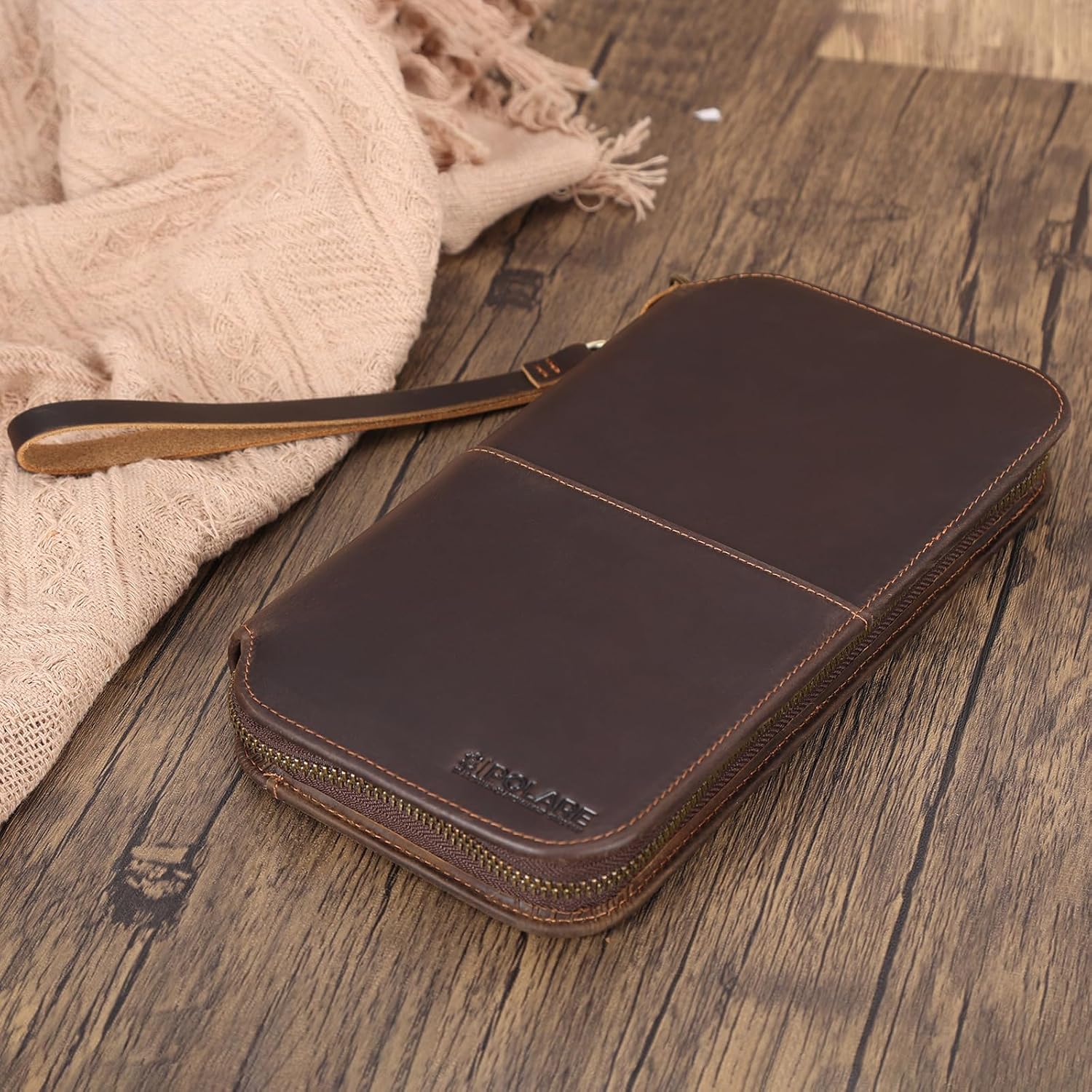 Polare Full Grain Leather Family Passport Holder Travel Wallet and Documents Organizer RFID Blocking Case Fits 6 Passports (Dark Brown with AirTag Slot)