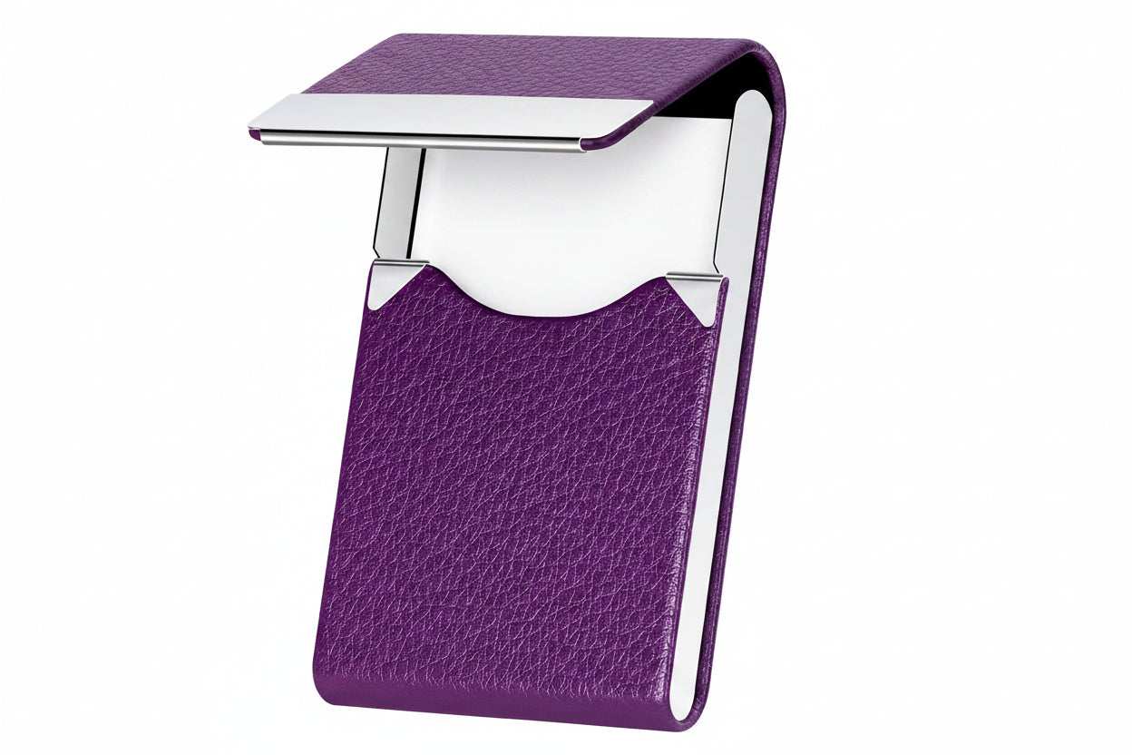 Slim Leather Business Card Holder with Magnetic Closure Case