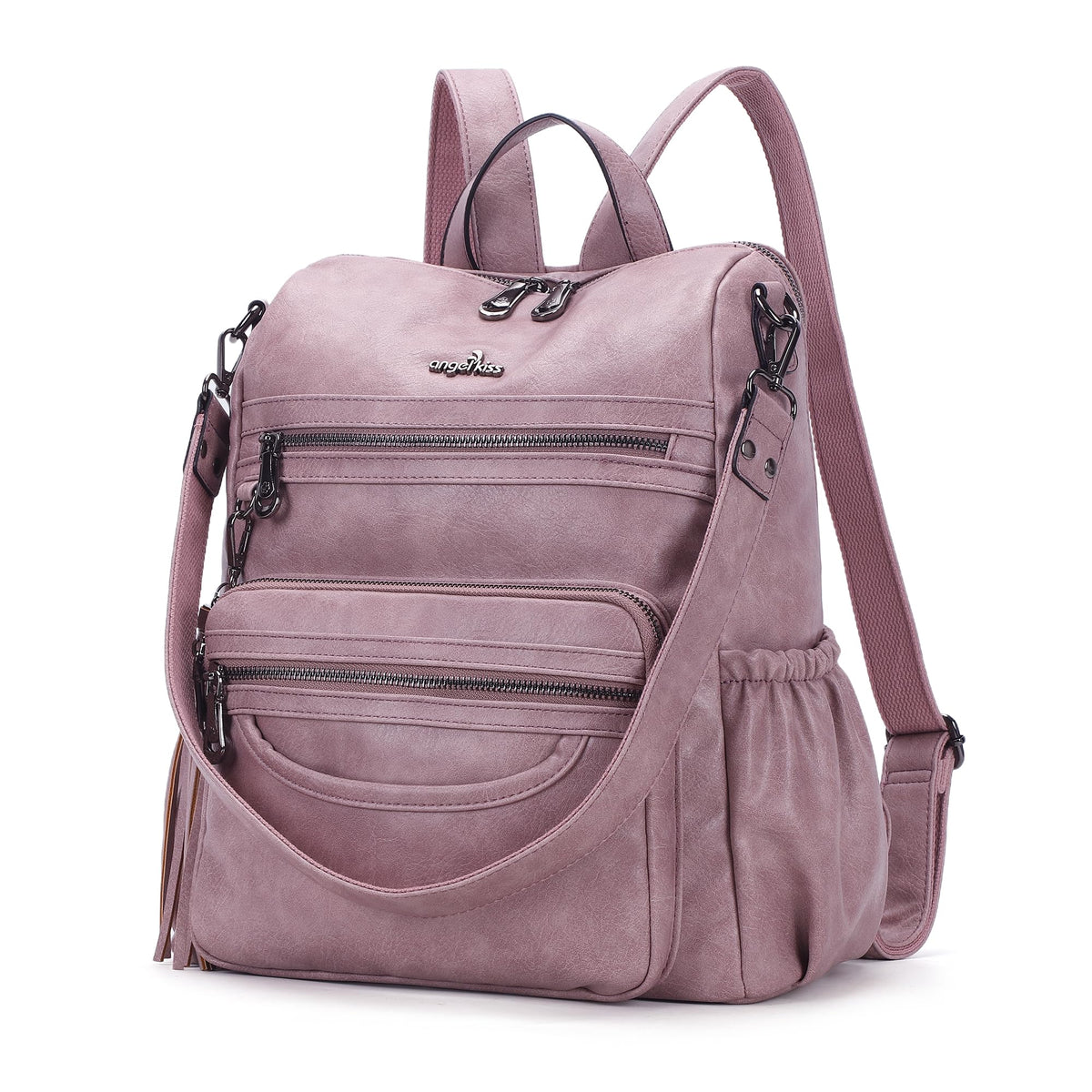 Women’s Leather Backpack & Shoulder Bag – Casual Zipper Purse