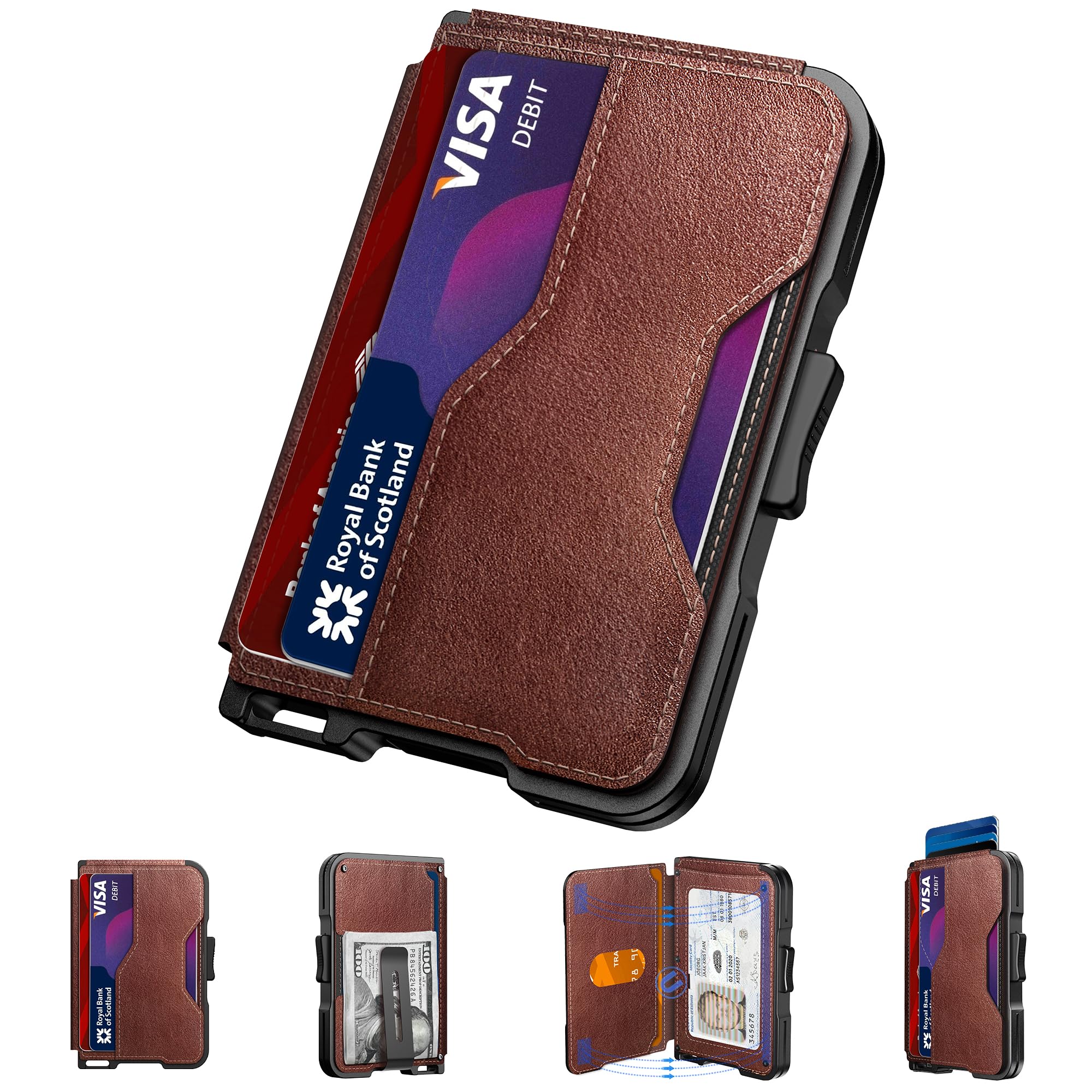 Slim Leather Wallet for Men with Pop-Up Card Holder & RFID