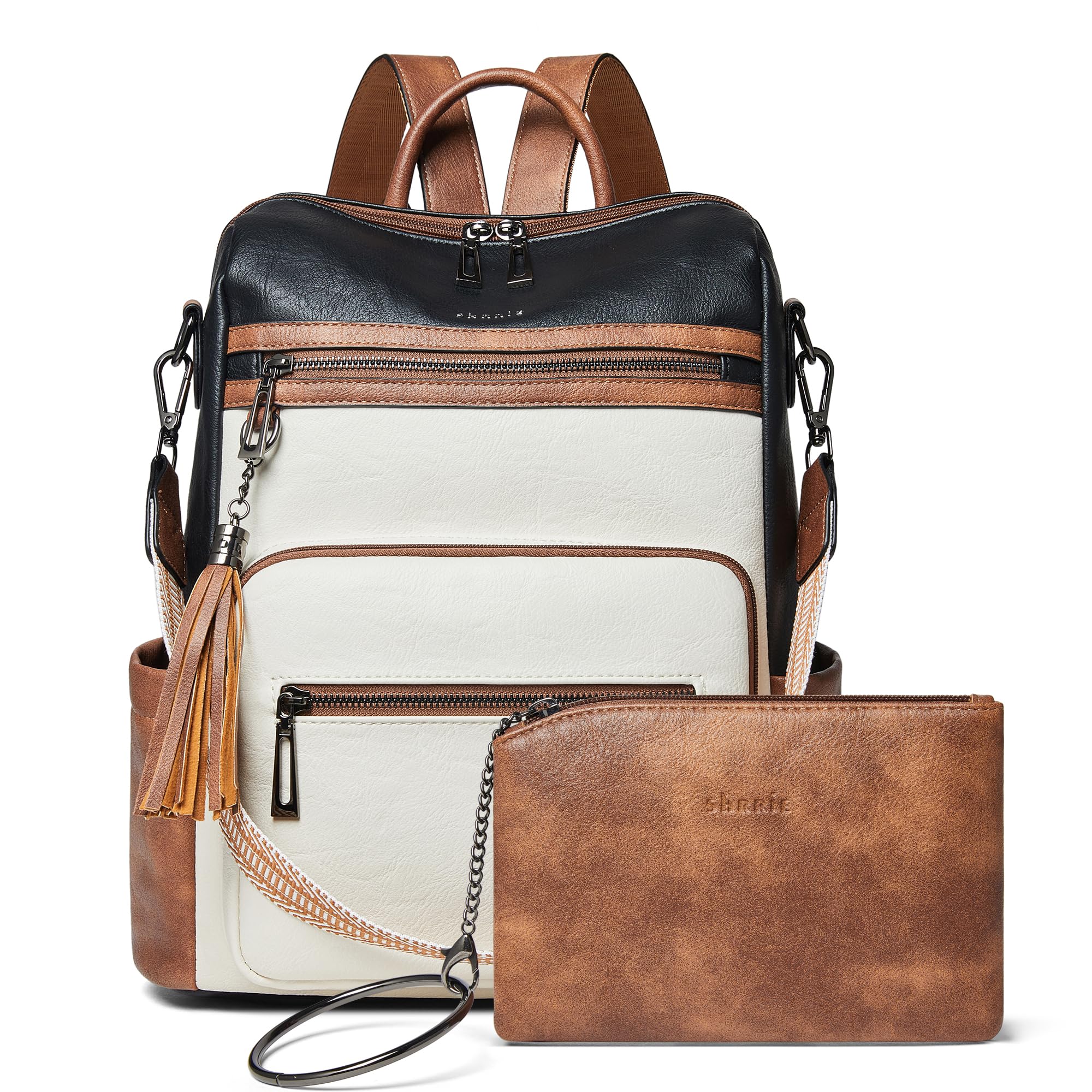 Vegan Leather Backpack Purse for Women with Adjustable Shoulder Bag | Water Resistant Fashion Designer Travel Backpack,Convertible Shoulder Bag with Wristlet,College Work(two-toned Brown)