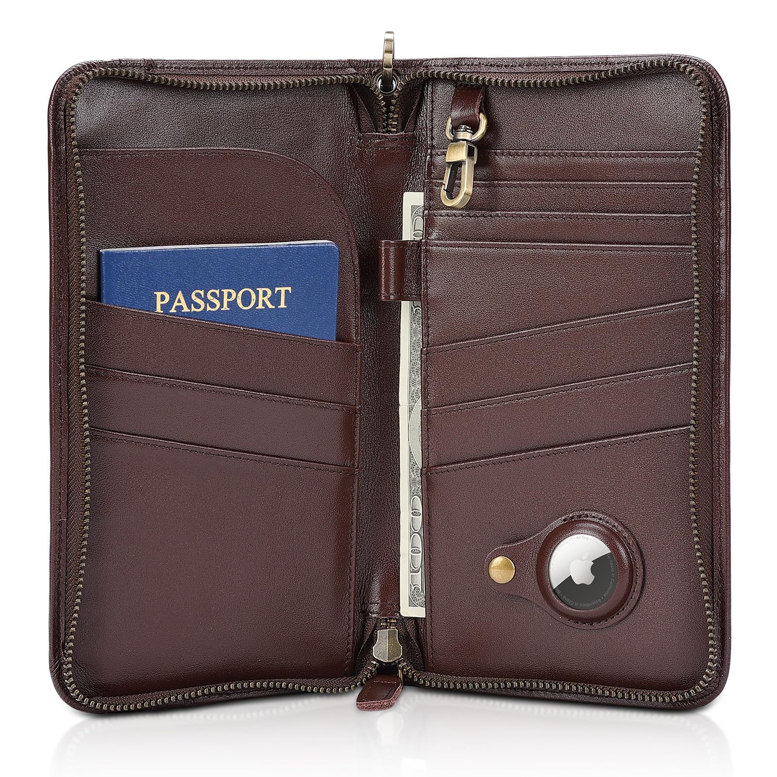 Family Leather Passport Wallet RFID Blocking Holder for 6 Passports