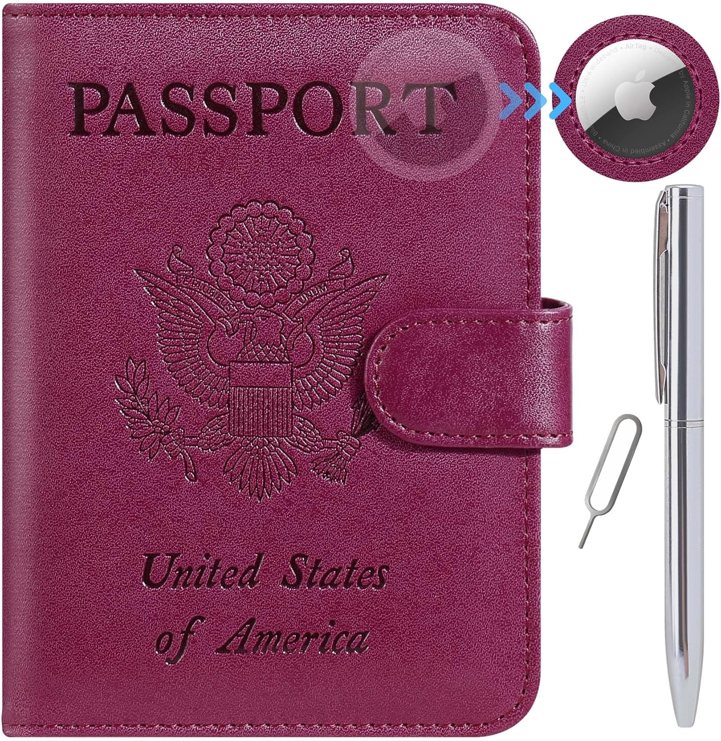 ABBYs Leather Passport Holder with AirTag Slot, RFID Blocking Travel Wallet for Men and Women, Durable Synthetic Leather Passport Cover - Ideal Travel Accessory - Abbycart