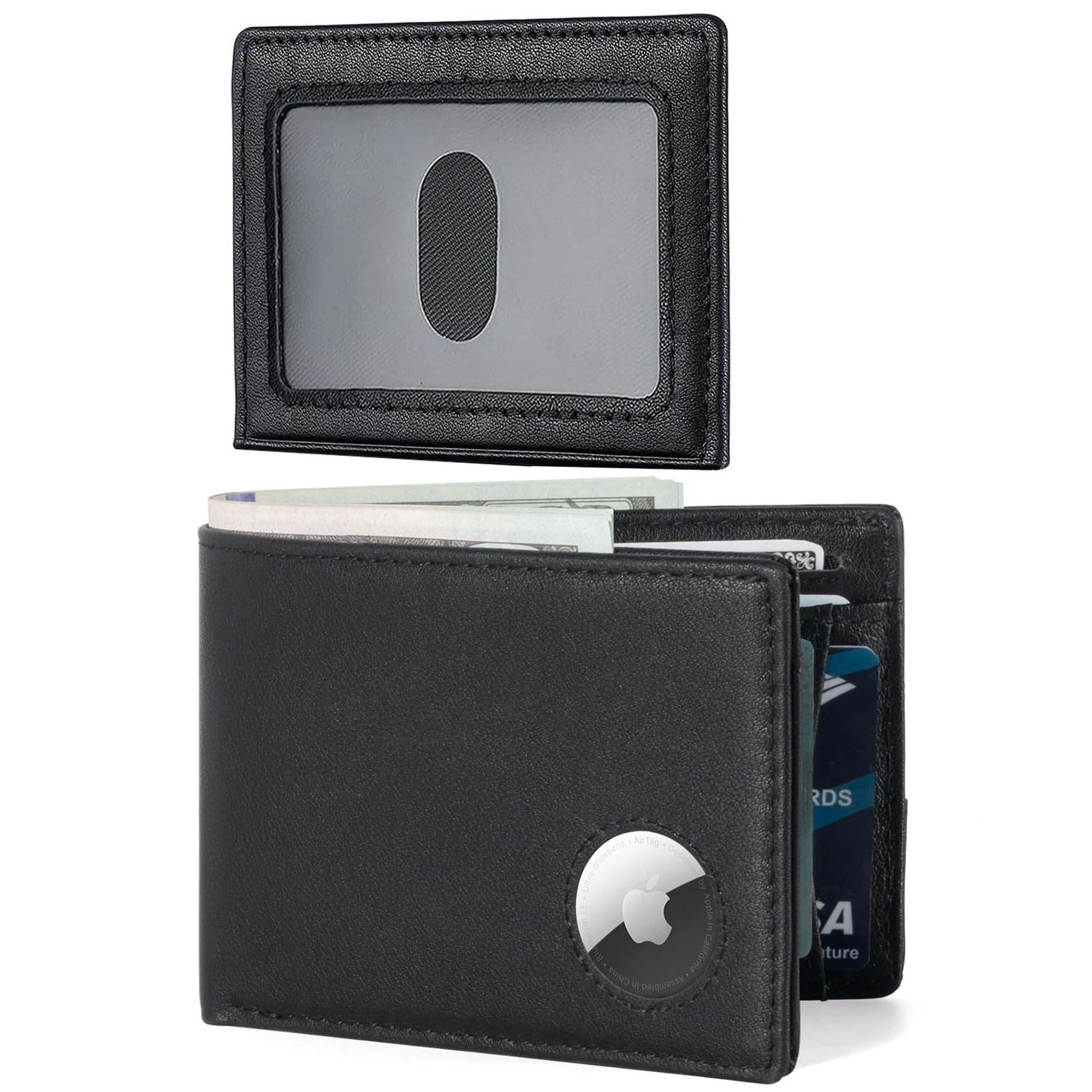 RFID Blocking Men's Leather Wallet with AirTag Holder - Slim Bifold Design for 15 Cards