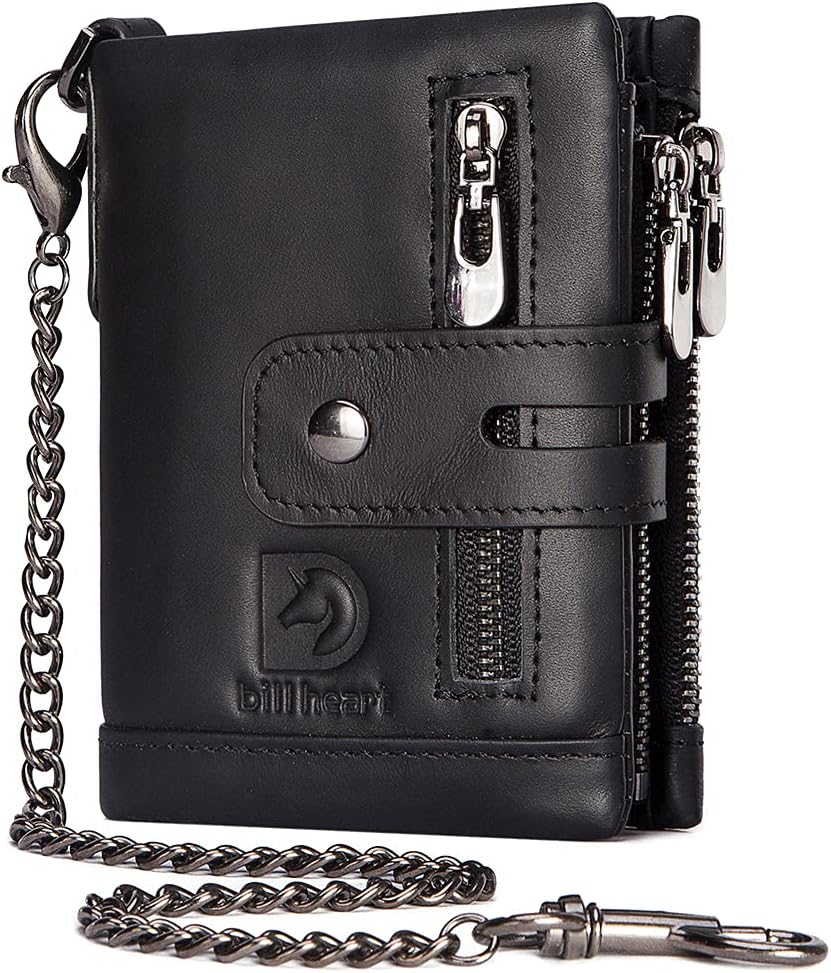 Genuine Leather Chain Wallet for Men RFID Blocking Biker Wallet
