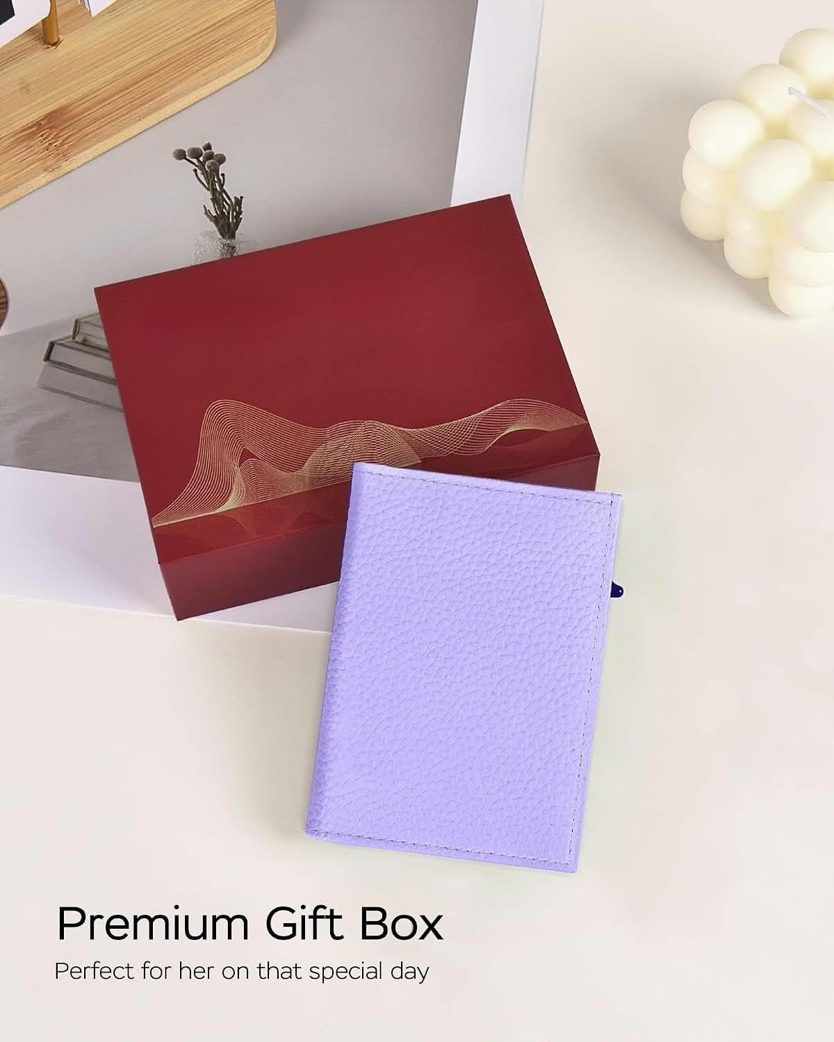 Women's Purple RFID Wallet with Pop-Up Holder, Slim Trifold Design