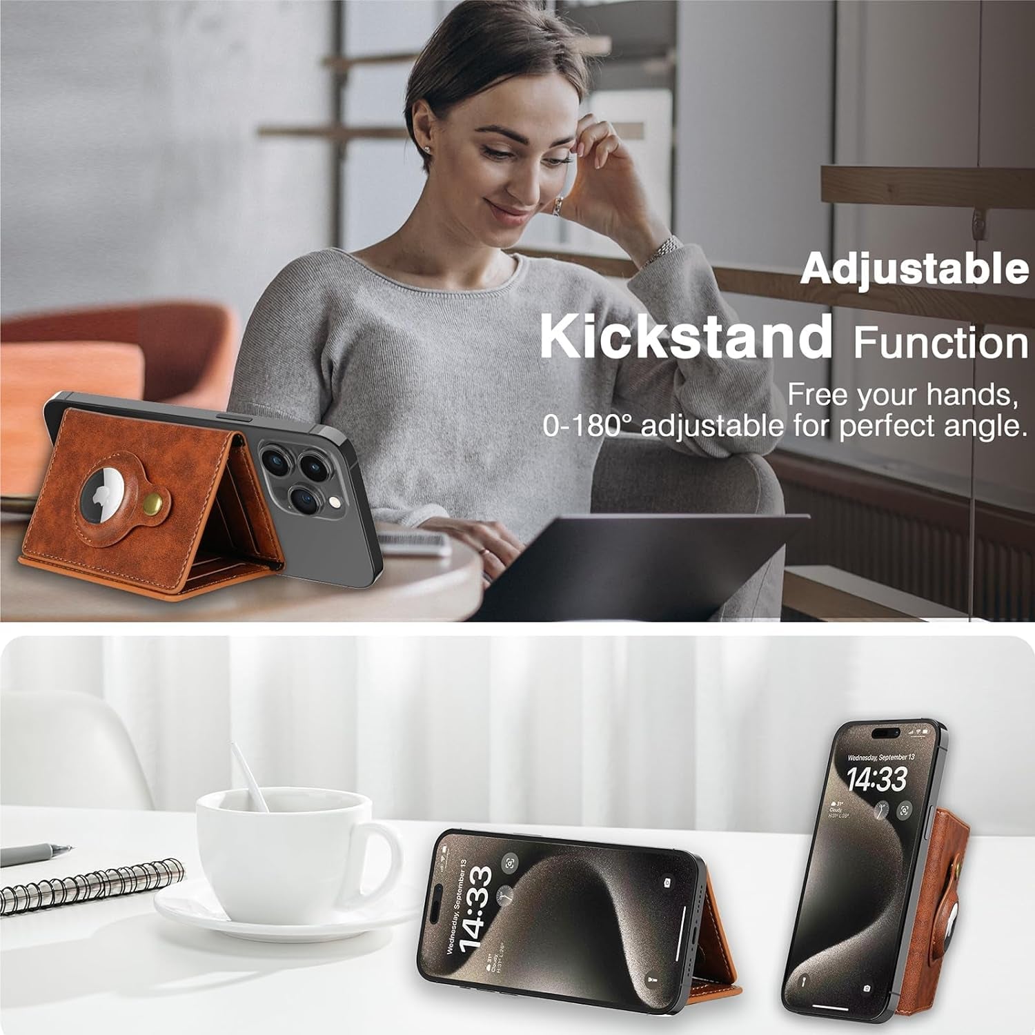 Abby Leather MagSafe Wallet with AirTag Holder - Secure Magnetic Card Storage & Adjustable Stand for iPhone - Abbycart