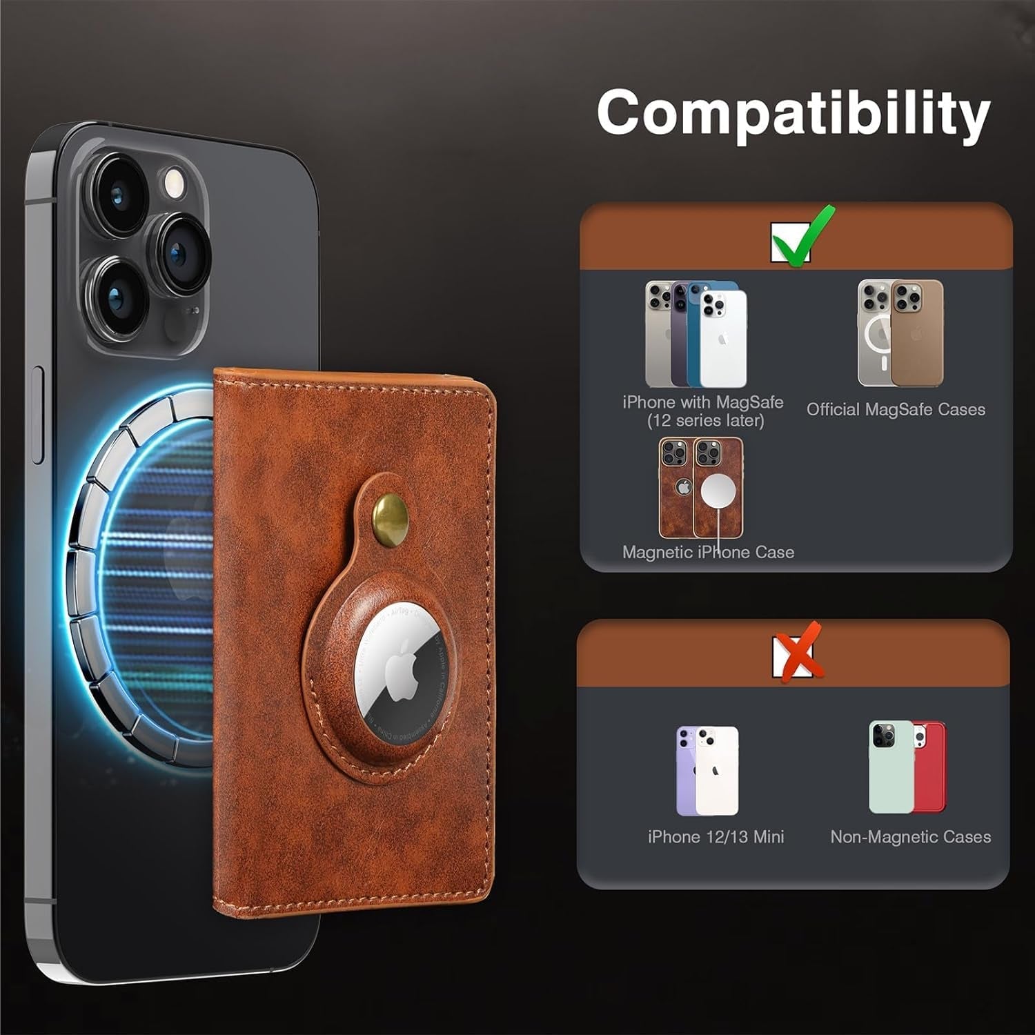 Abby Leather MagSafe Wallet with AirTag Holder - Secure Magnetic Card Storage & Adjustable Stand for iPhone - Abbycart