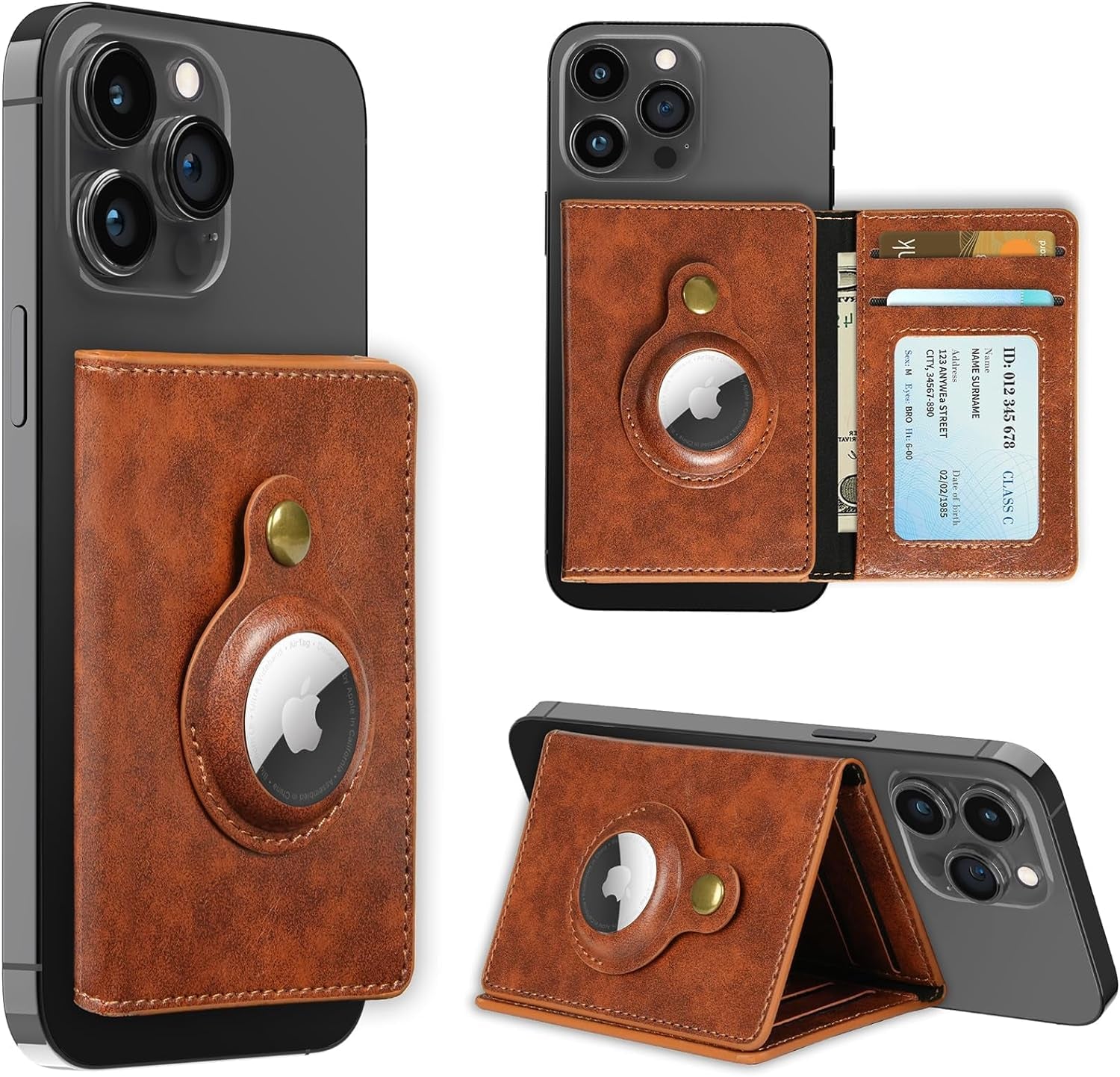 Abby Leather MagSafe Wallet with AirTag Holder - Secure Magnetic Card Storage & Adjustable Stand for iPhone - Abbycart