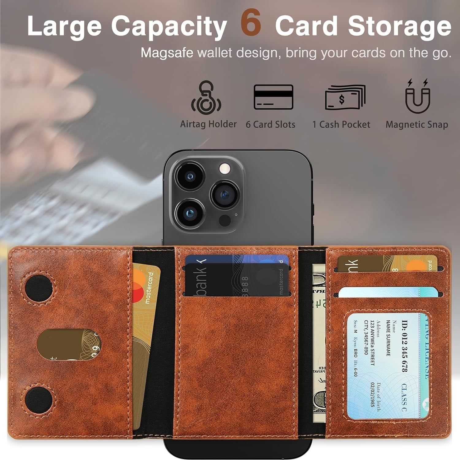 Abby Leather MagSafe Wallet with AirTag Holder - Secure Magnetic Card Storage & Adjustable Stand for iPhone - Abbycart