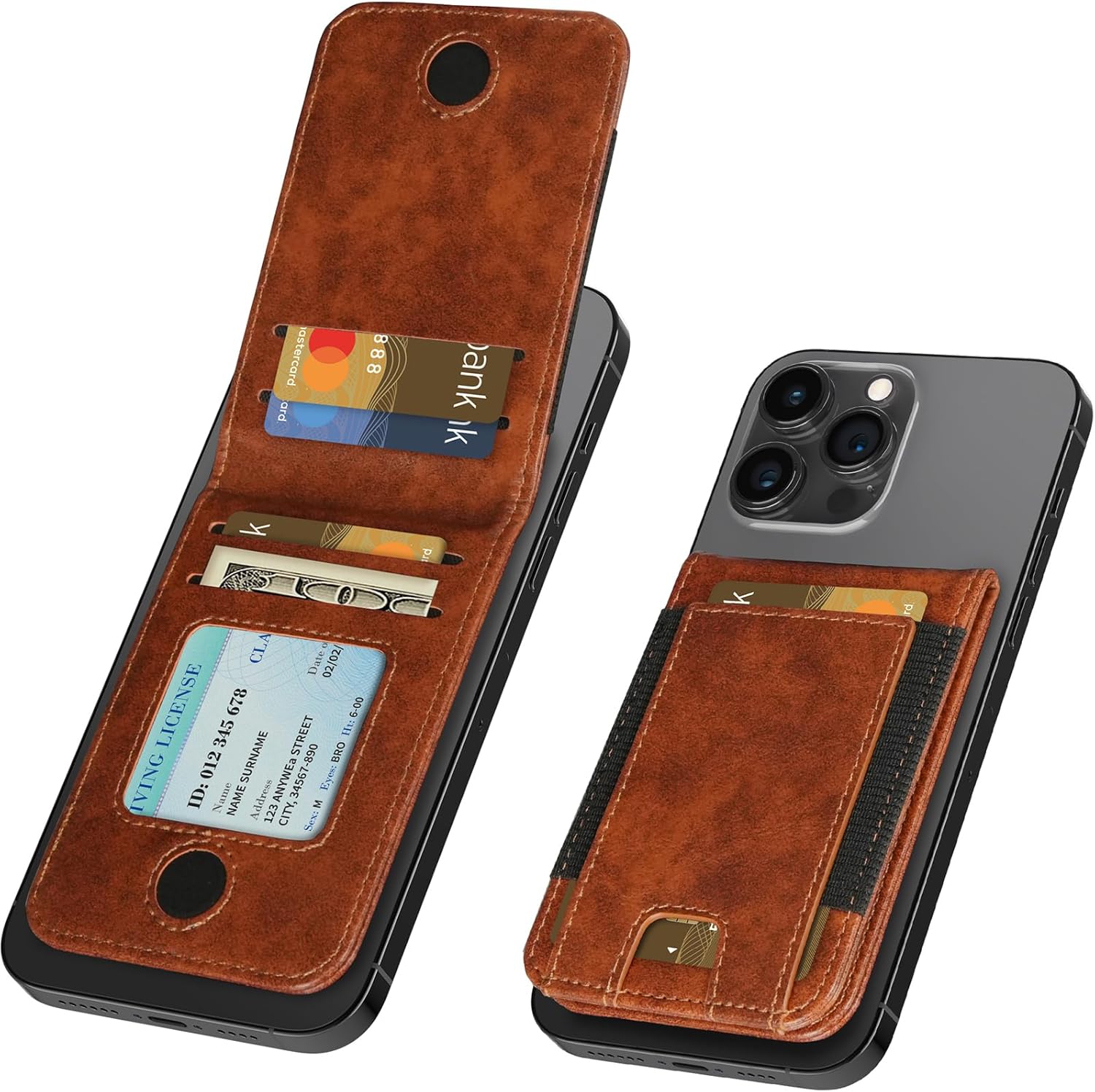 Abby Leather MagSafe Wallet with AirTag Holder - Secure Magnetic Card Storage & Adjustable Stand for iPhone, Brown With Rfid Protection