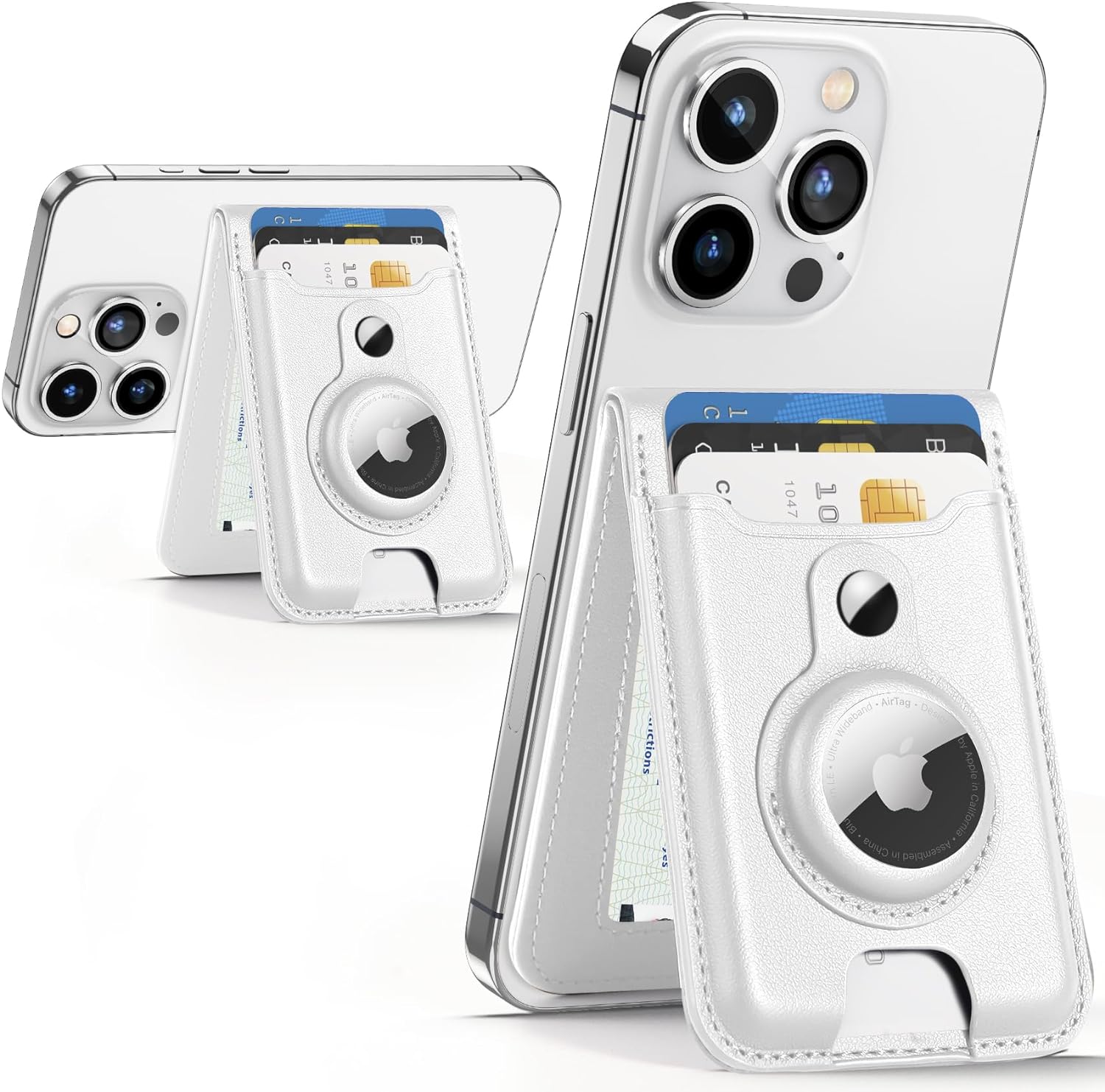 MagSafe Wallet with AirTag Holder – RFID Blocking, Adjustable Stand, Slim Vegan Leather Design for iPhone 12-15 Series