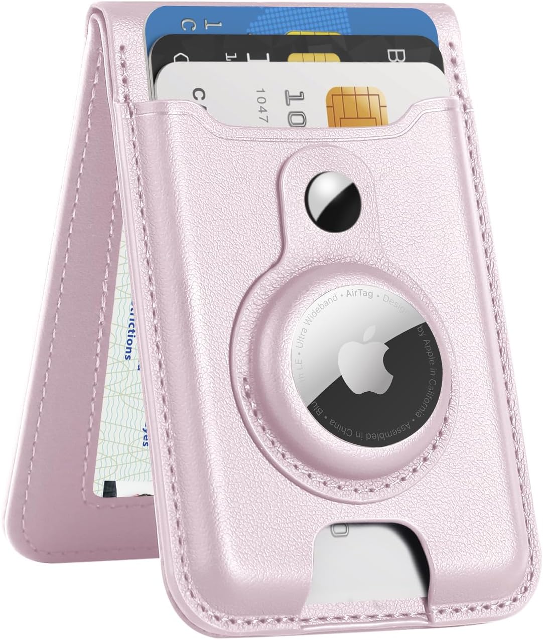 MagSafe Wallet with AirTag Holder – RFID Blocking, Adjustable Stand, Slim Vegan Leather Design for iPhone 12-15 Series